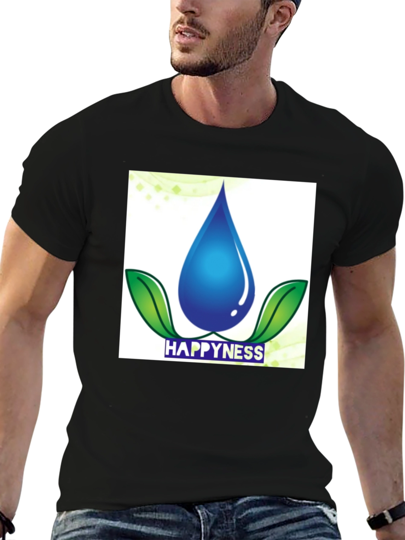 Happiness Water Drop Graphic Tee - Black Cotton Blend