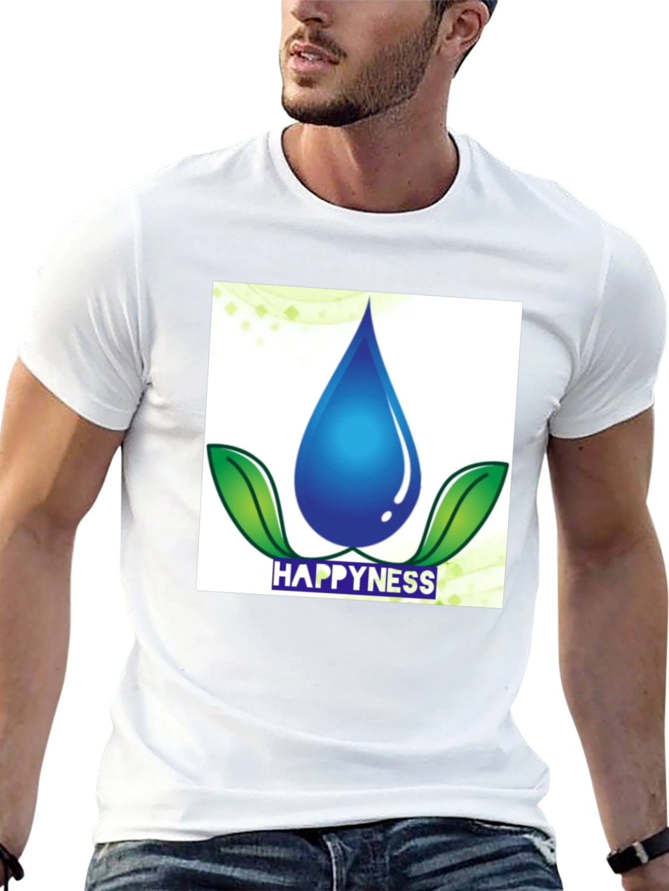 Happiness Water Drop Graphic Tee - Black Cotton Blend