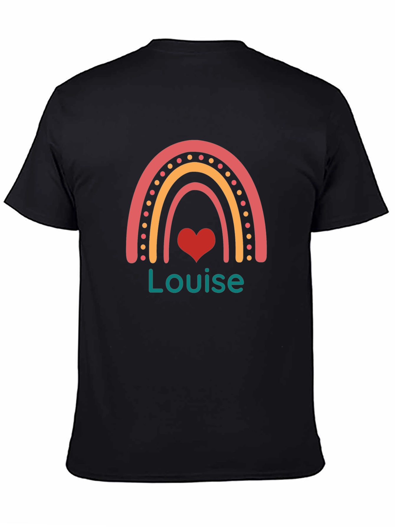 Louise Rainbow Heart Personalized Black T-Shirt