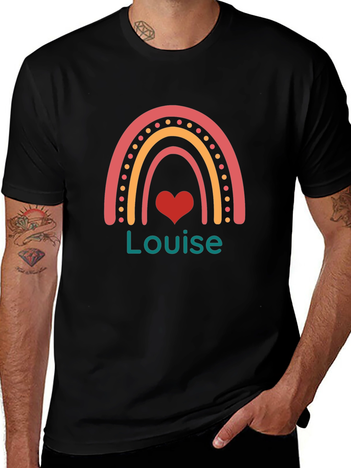 Louise Rainbow Heart Personalized Black T-Shirt