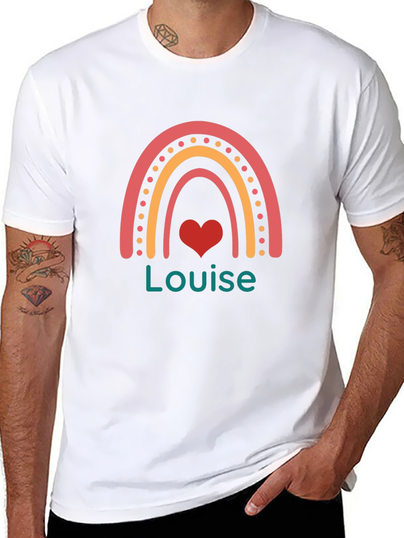 Louise Rainbow Heart Personalized Black T-Shirt