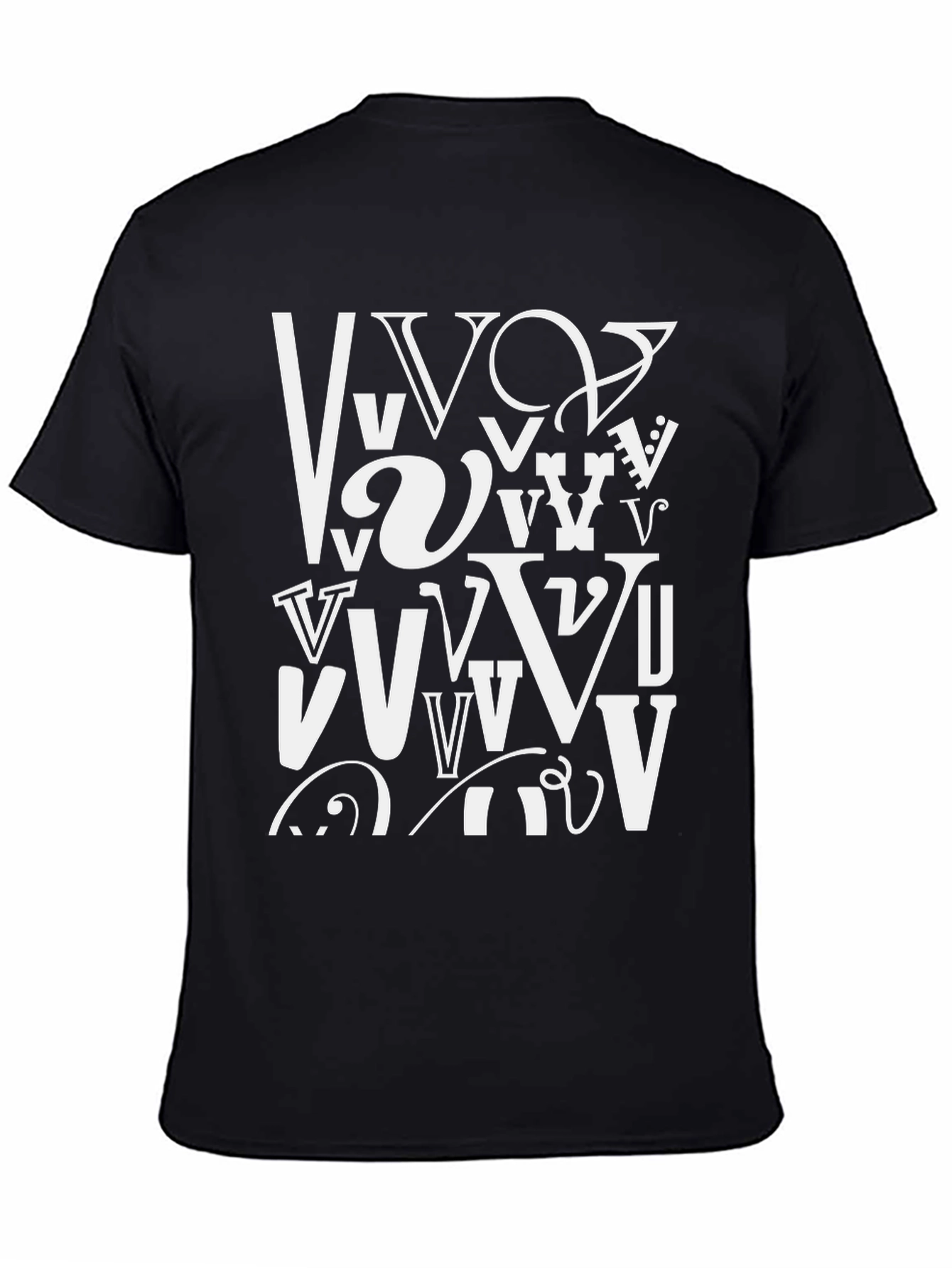 Abstract Letter V Graphic Black T-Shirt