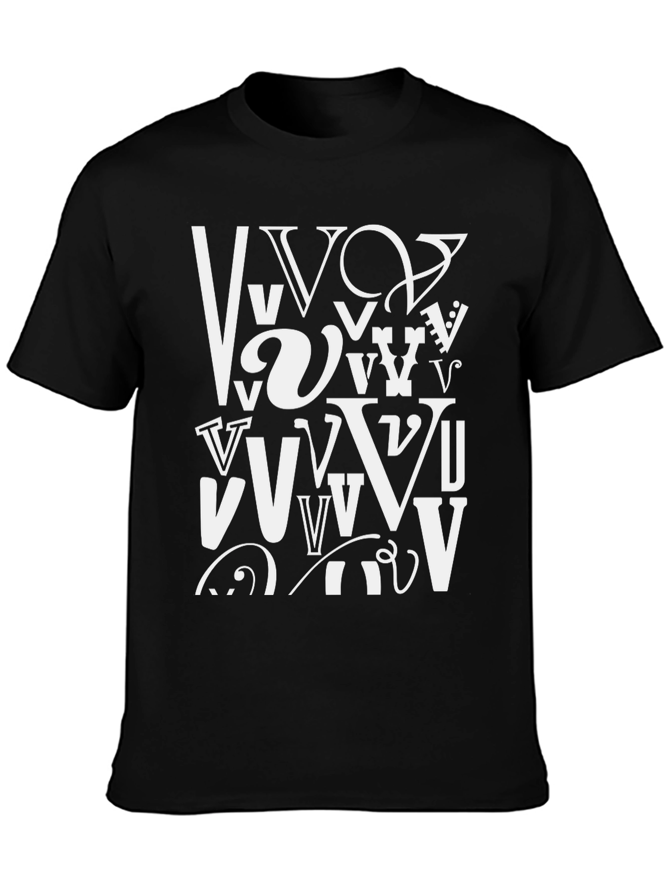 Abstract Letter V Graphic Black T-Shirt
