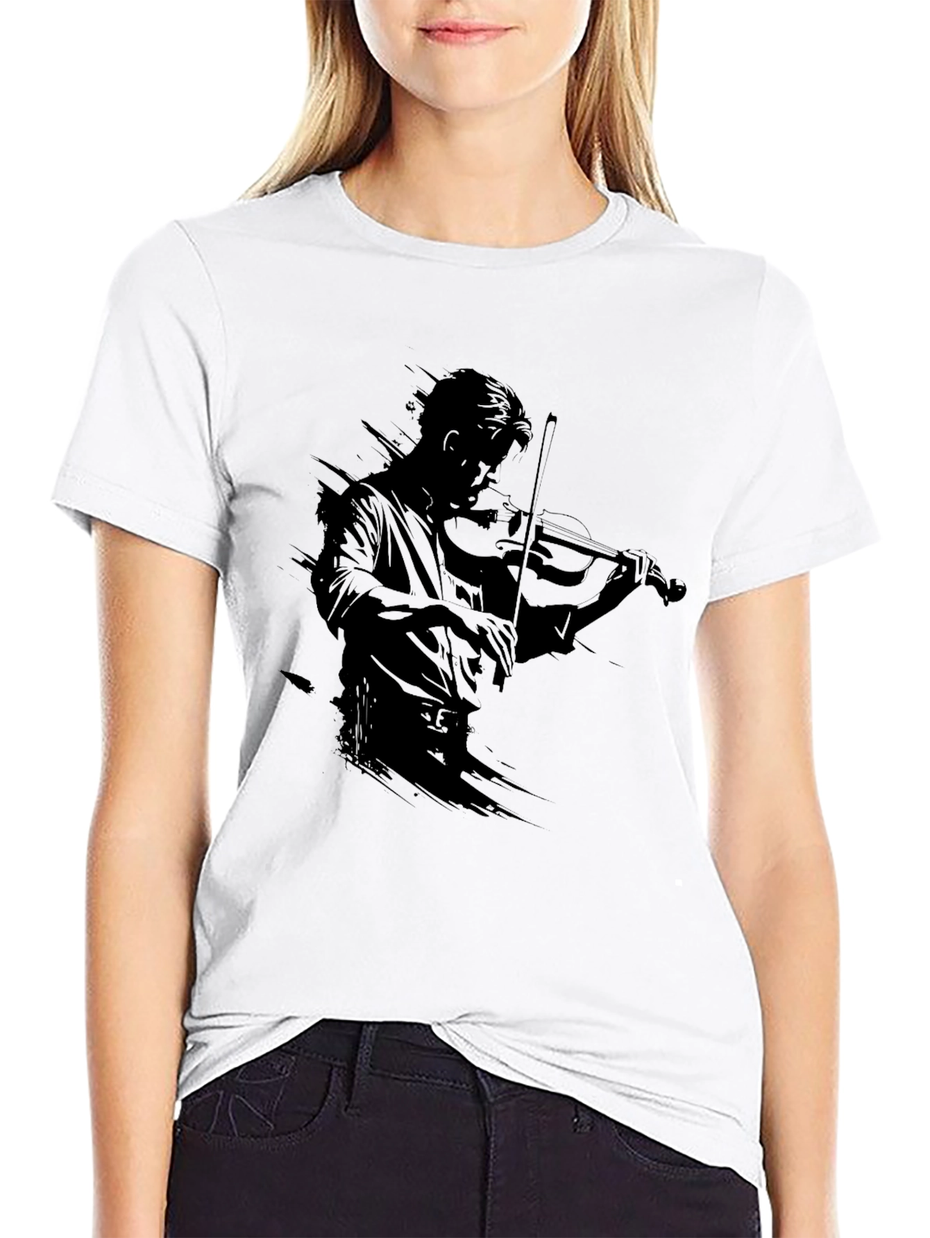 Violinist Silhouette Black T-Shirt