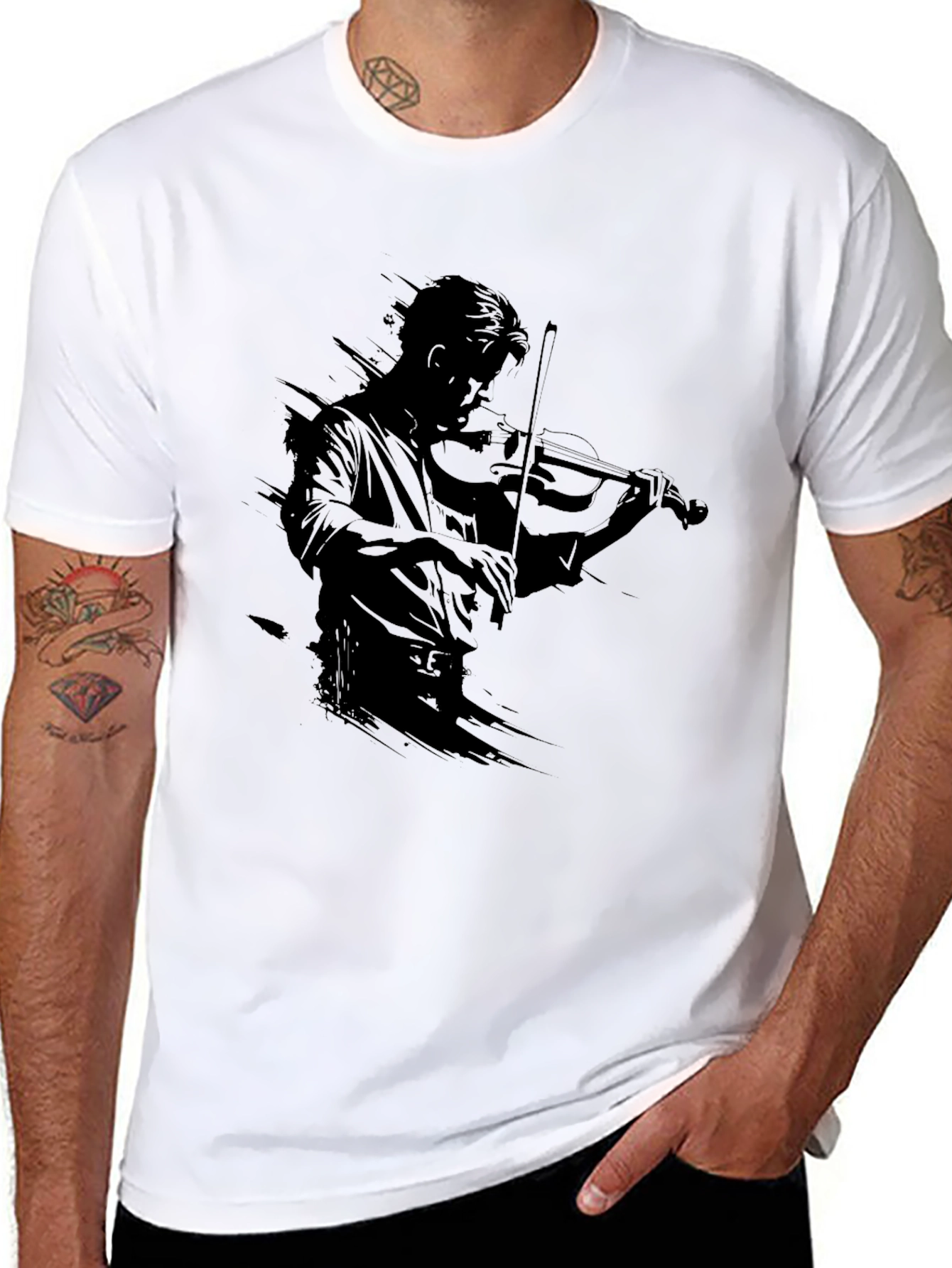 Violinist Silhouette Black T-Shirt