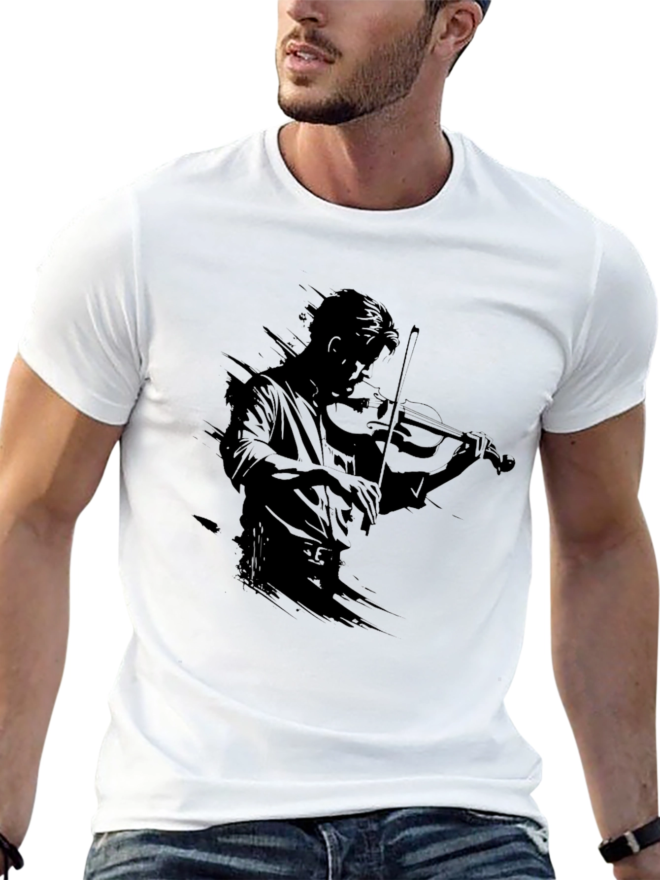 Violinist Silhouette Black T-Shirt