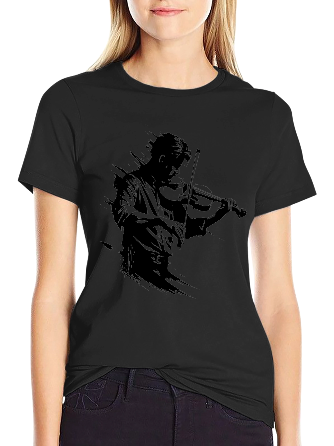 Violinist Silhouette Black T-Shirt