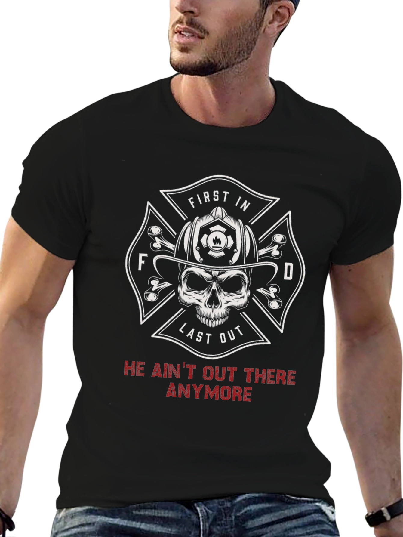 Firefighter Skull T-Shirt - First In Last Out Design