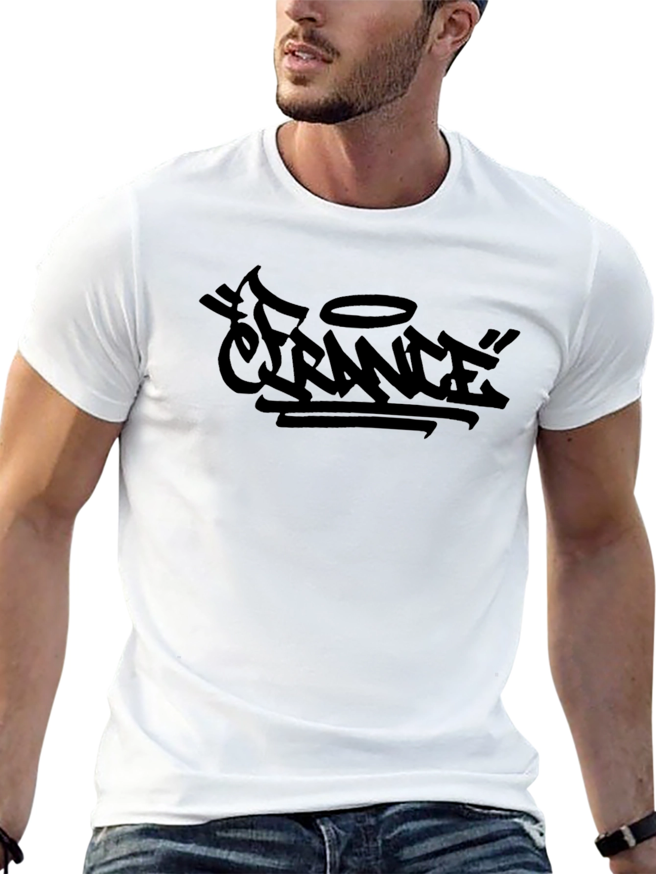Black Graphic Tee - France Graffiti Design
