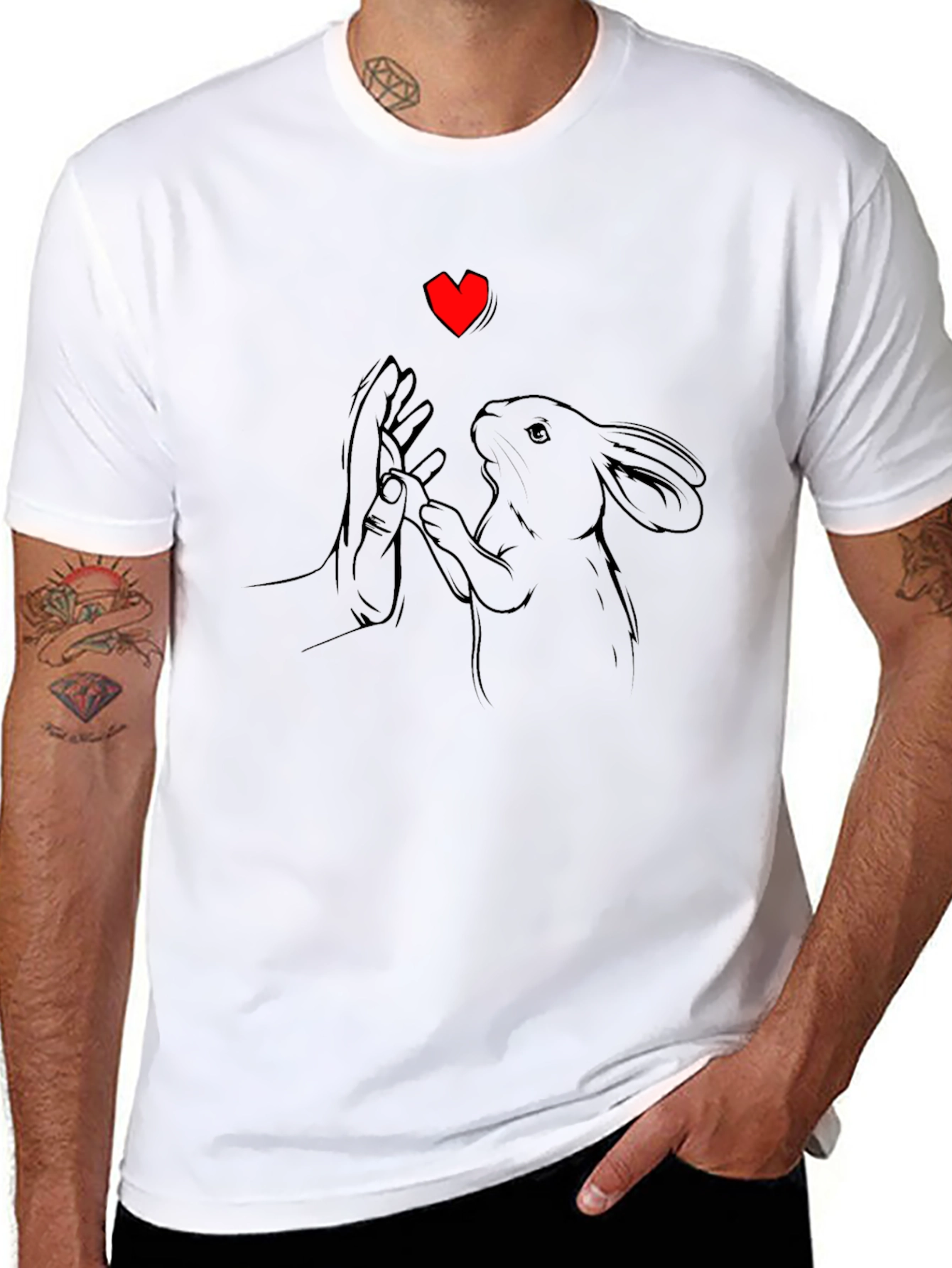 Rabbit Love T-Shirt - Black Graphic Tee