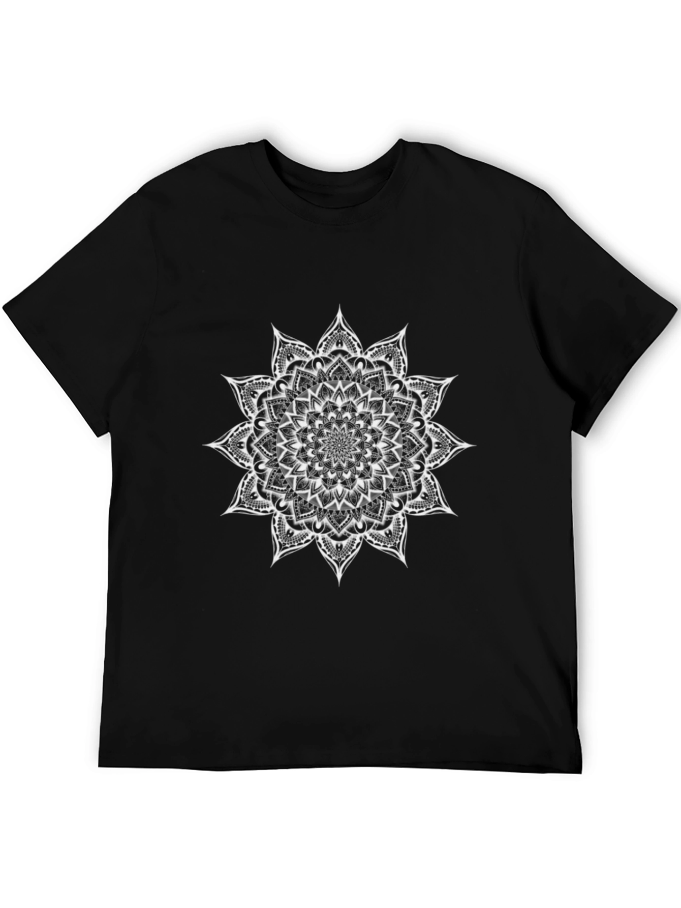 Black Tee with White Mandala Design