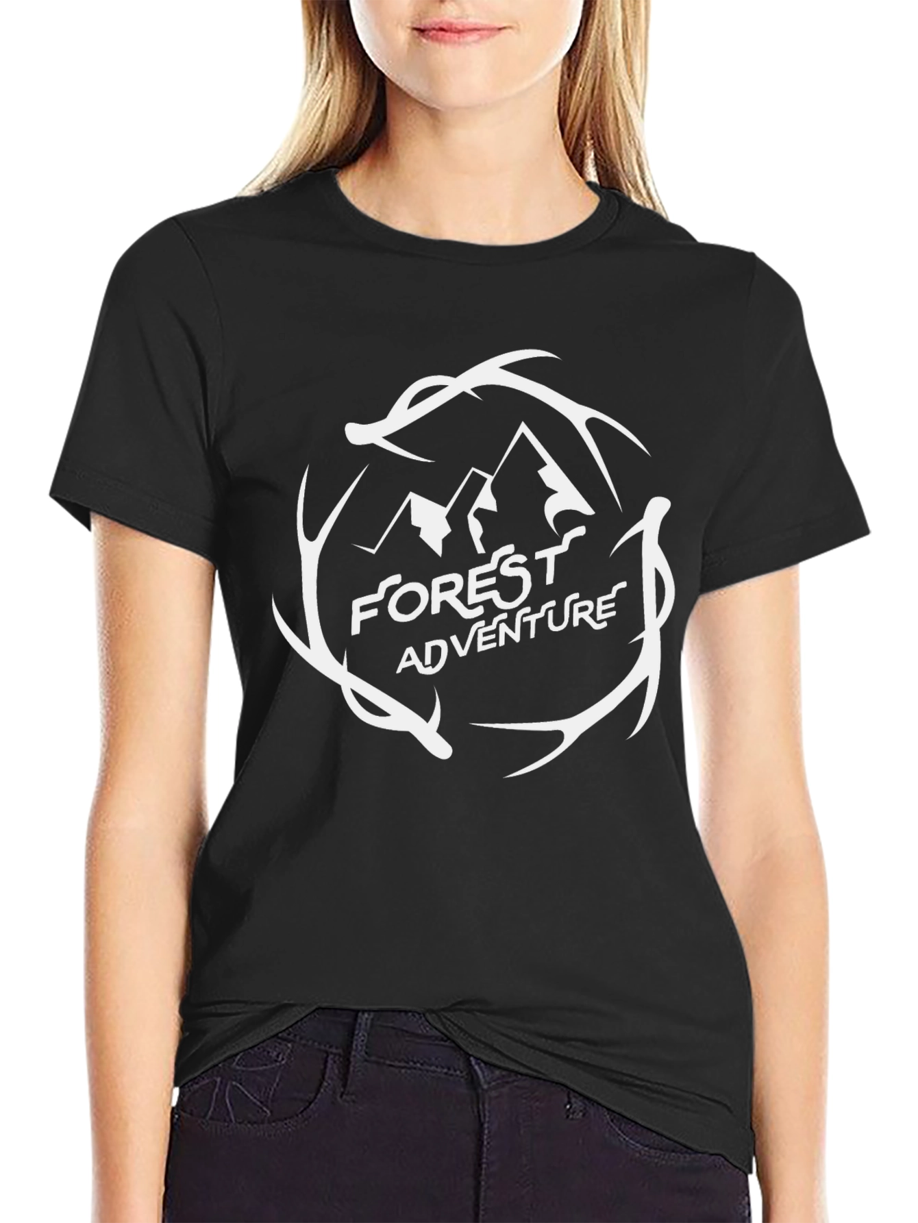 Forest Adventure Graphic Tee - Black Cotton T-Shirt