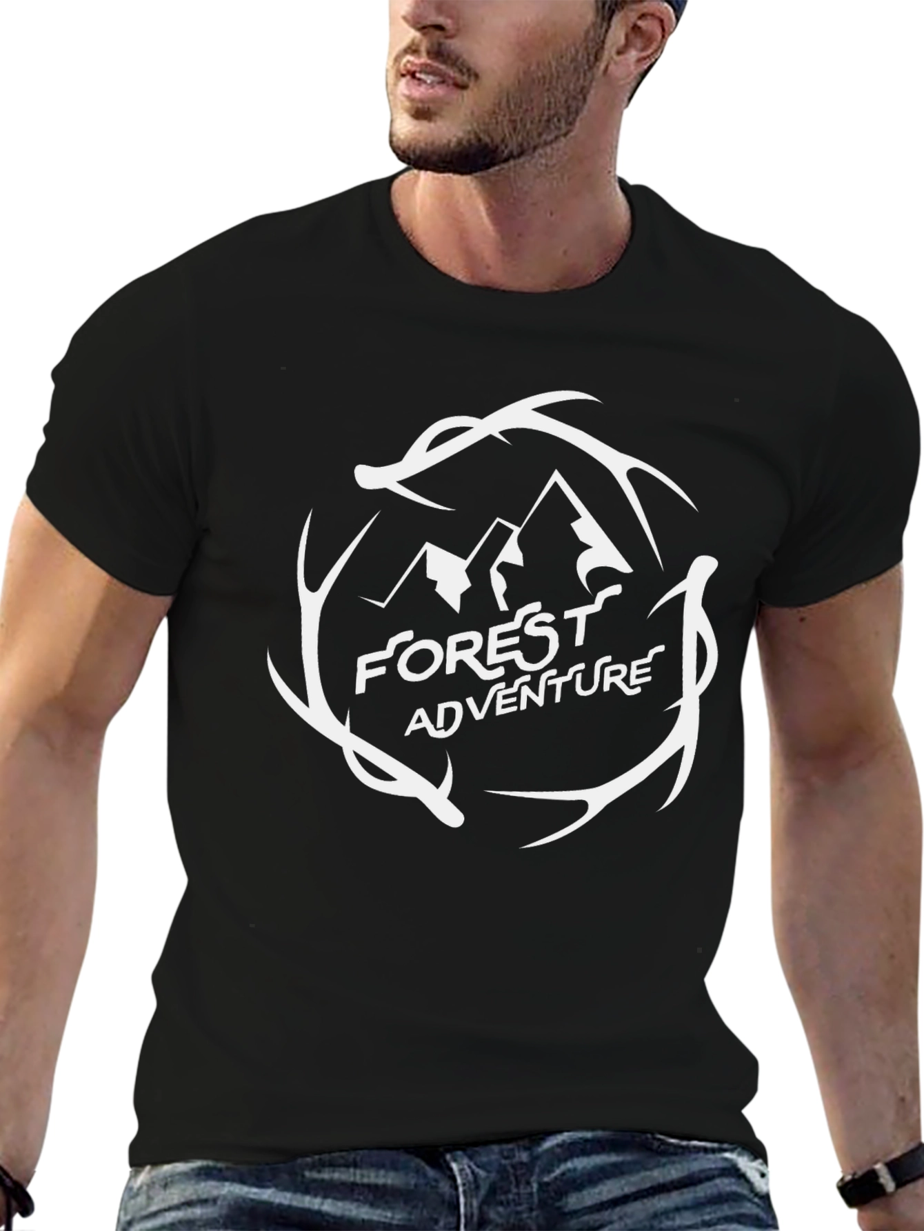Forest Adventure Graphic Tee - Black Cotton T-Shirt