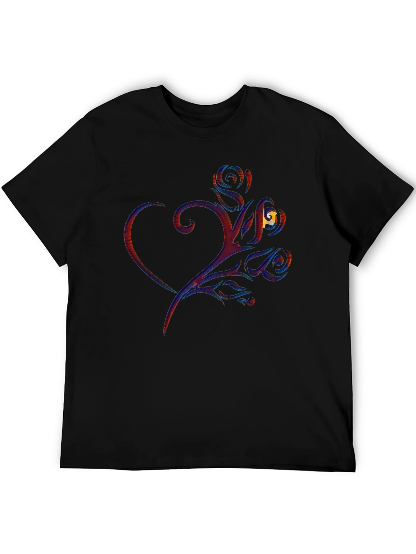 Heart & Rose Graphic Print Black T-Shirt