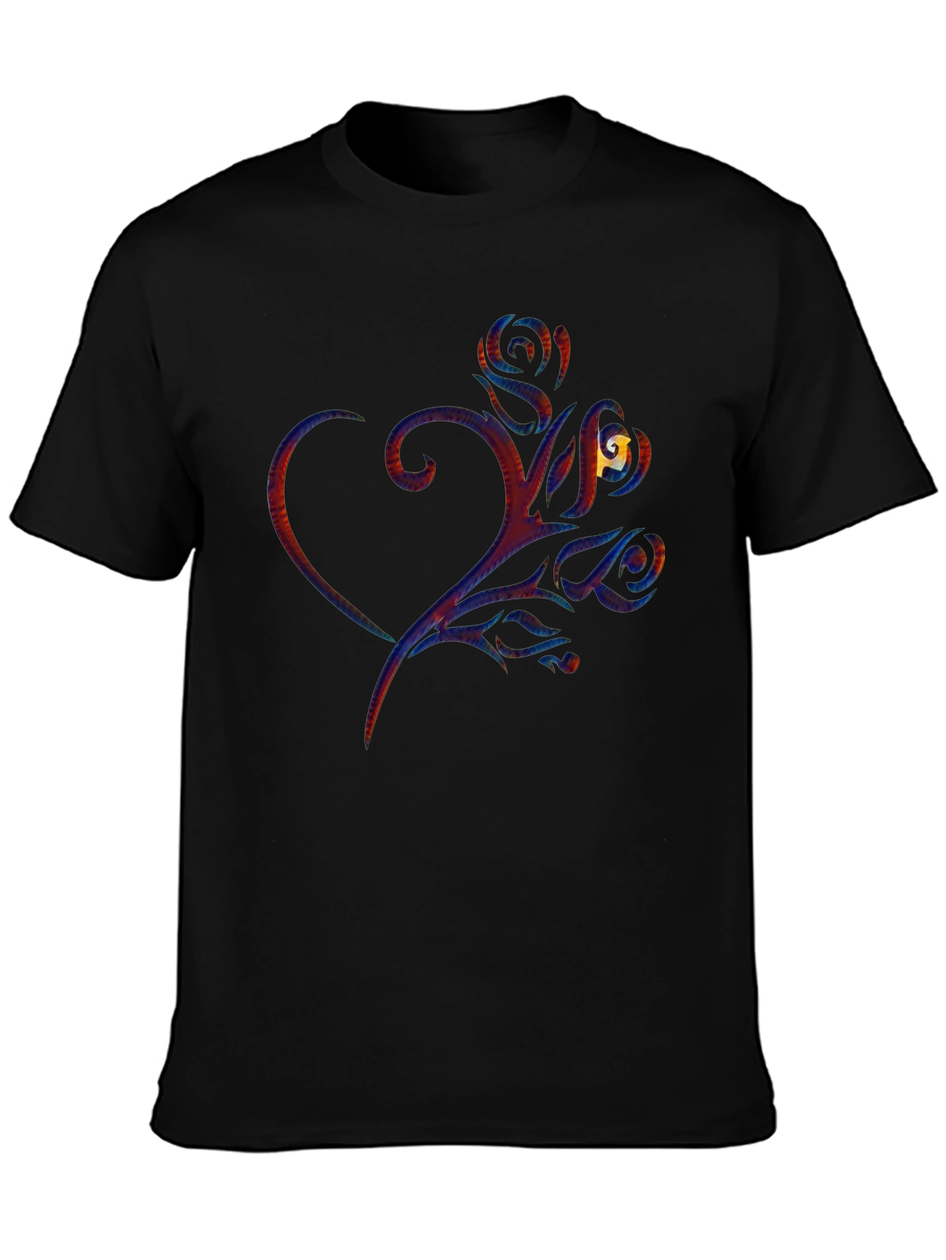 Heart & Rose Graphic Print Black T-Shirt