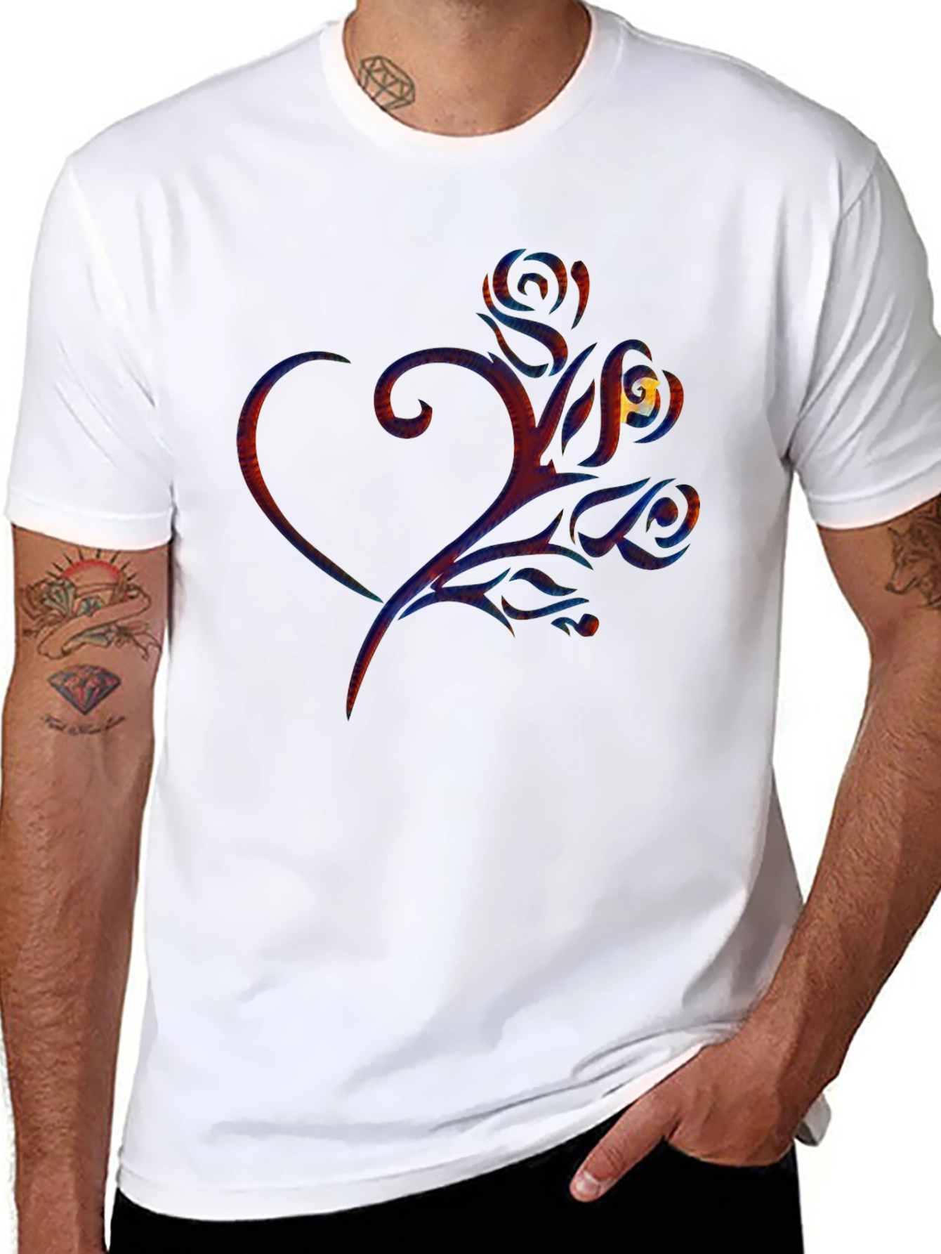 Heart & Rose Graphic Print Black T-Shirt