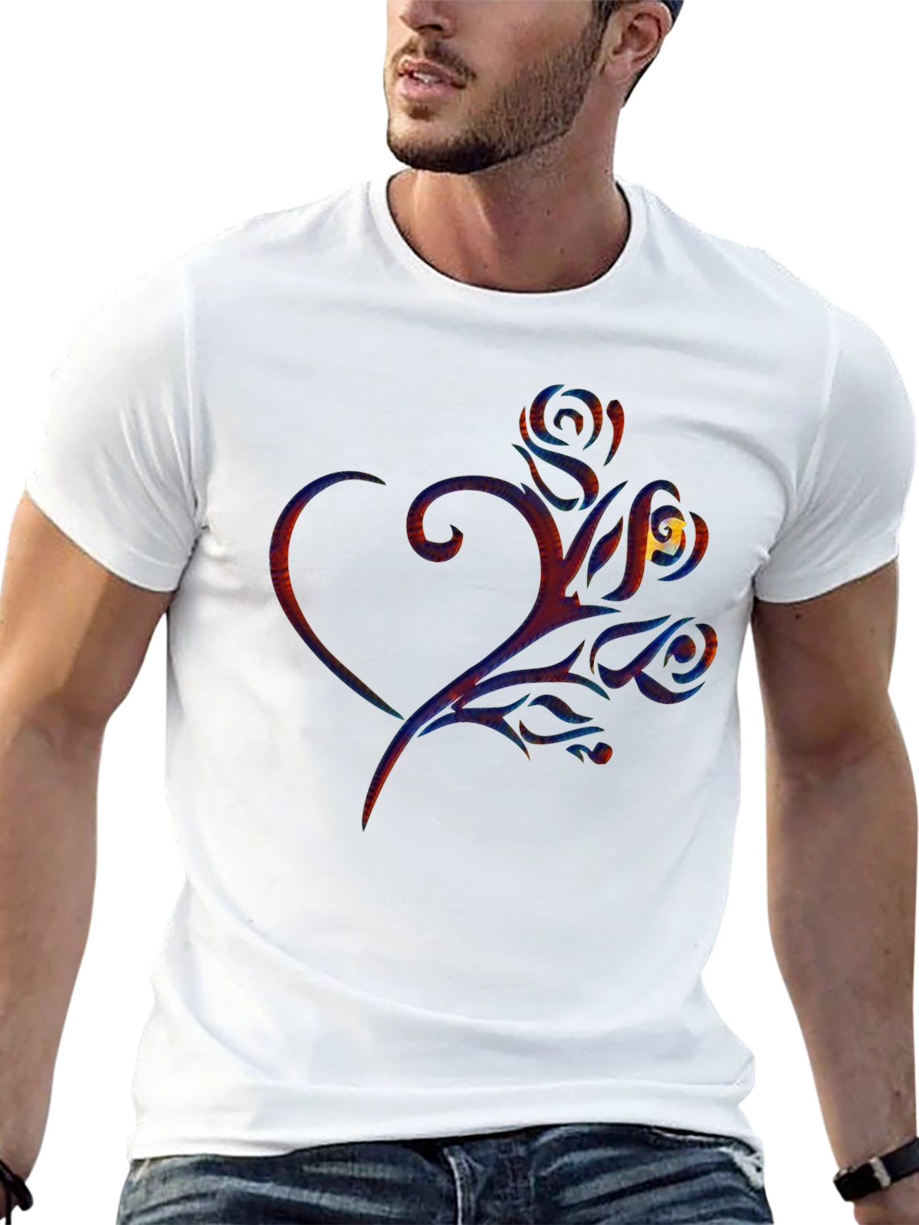 Heart & Rose Graphic Print Black T-Shirt