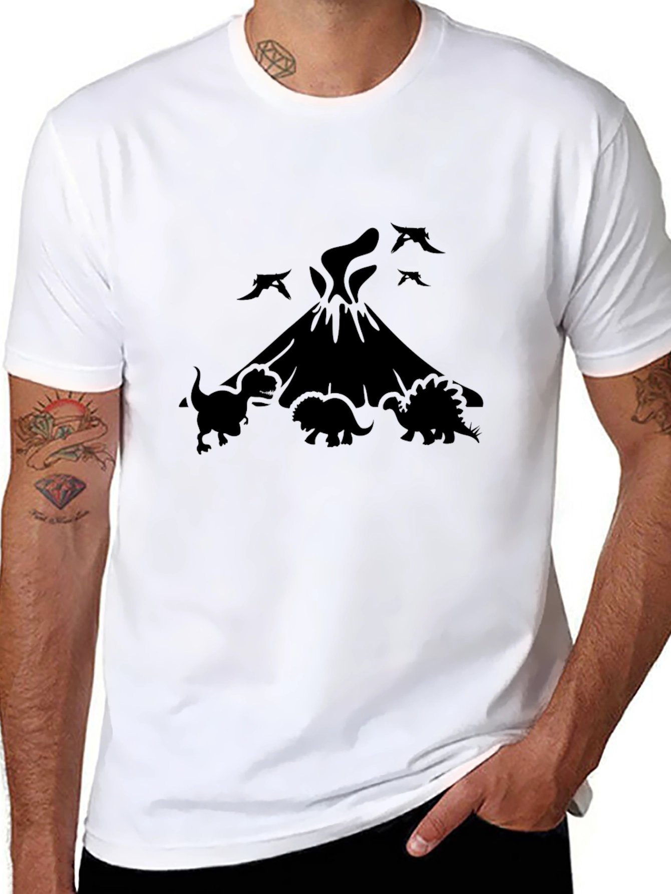 Dinosaur Volcano Graphic Tee - Black Cotton Blend Shirt