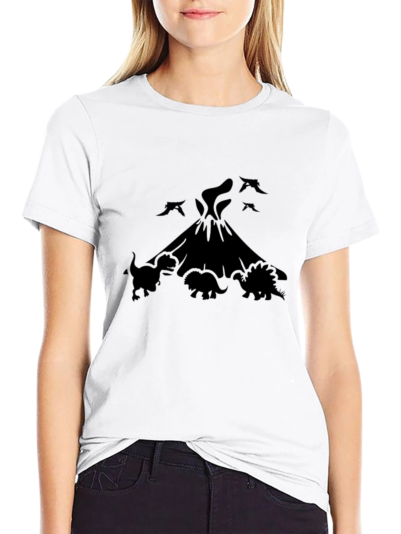 Dinosaur Volcano Graphic Tee - Black Cotton Blend Shirt