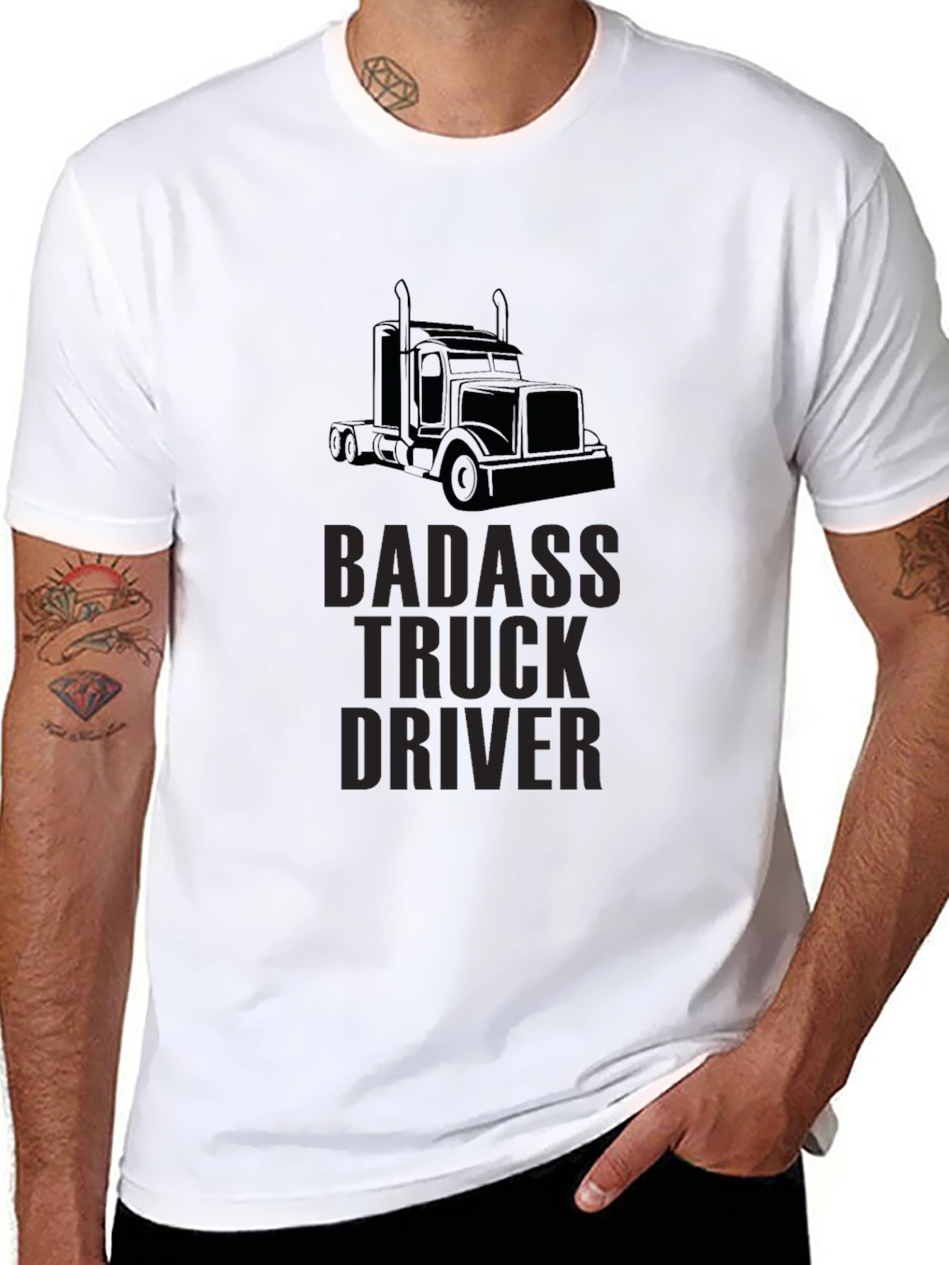 Badass Truck Driver Graphic Tee - Black Cotton Blend