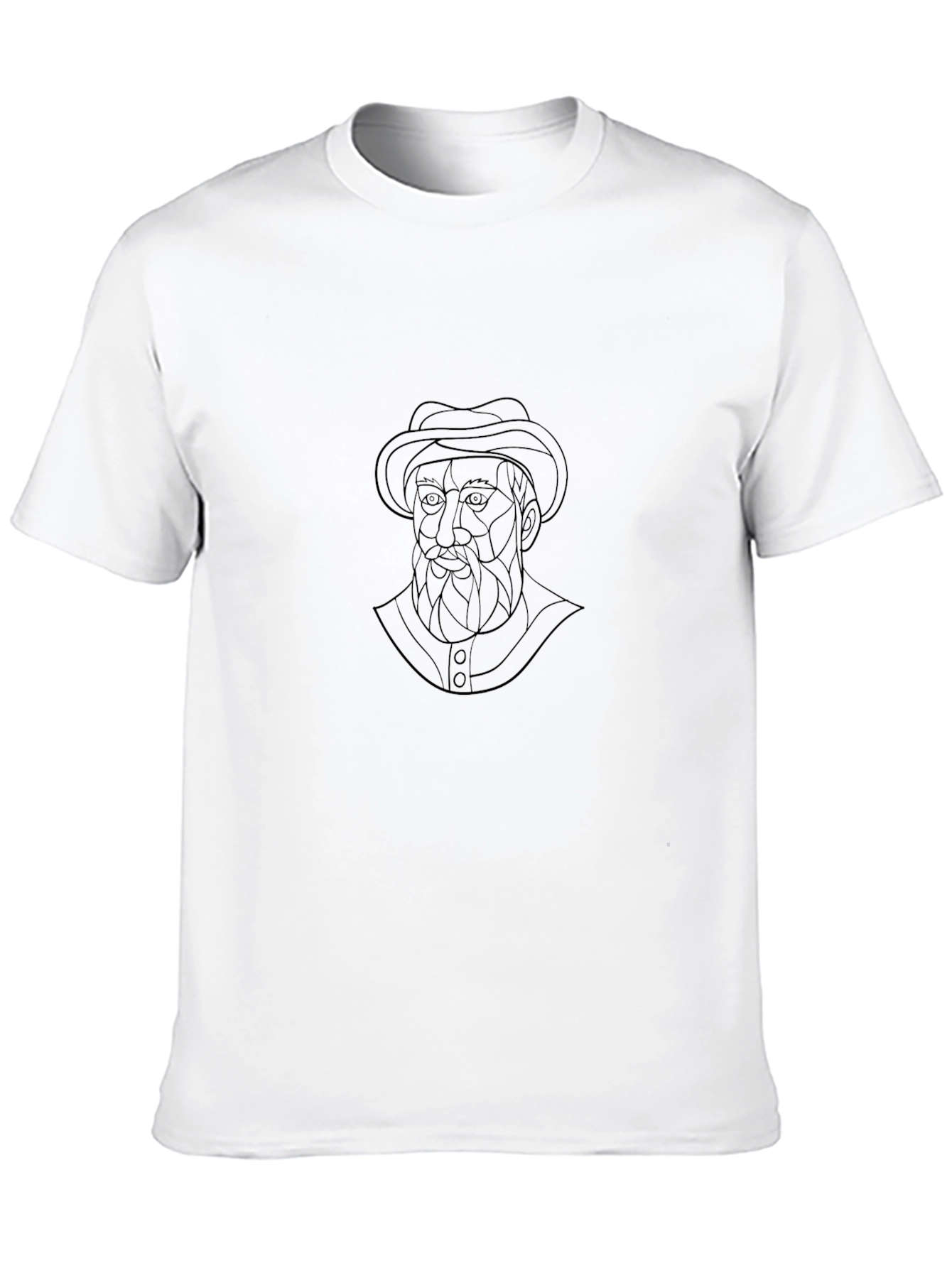 Stylish Black T-Shirt with Geometric Man Portrait