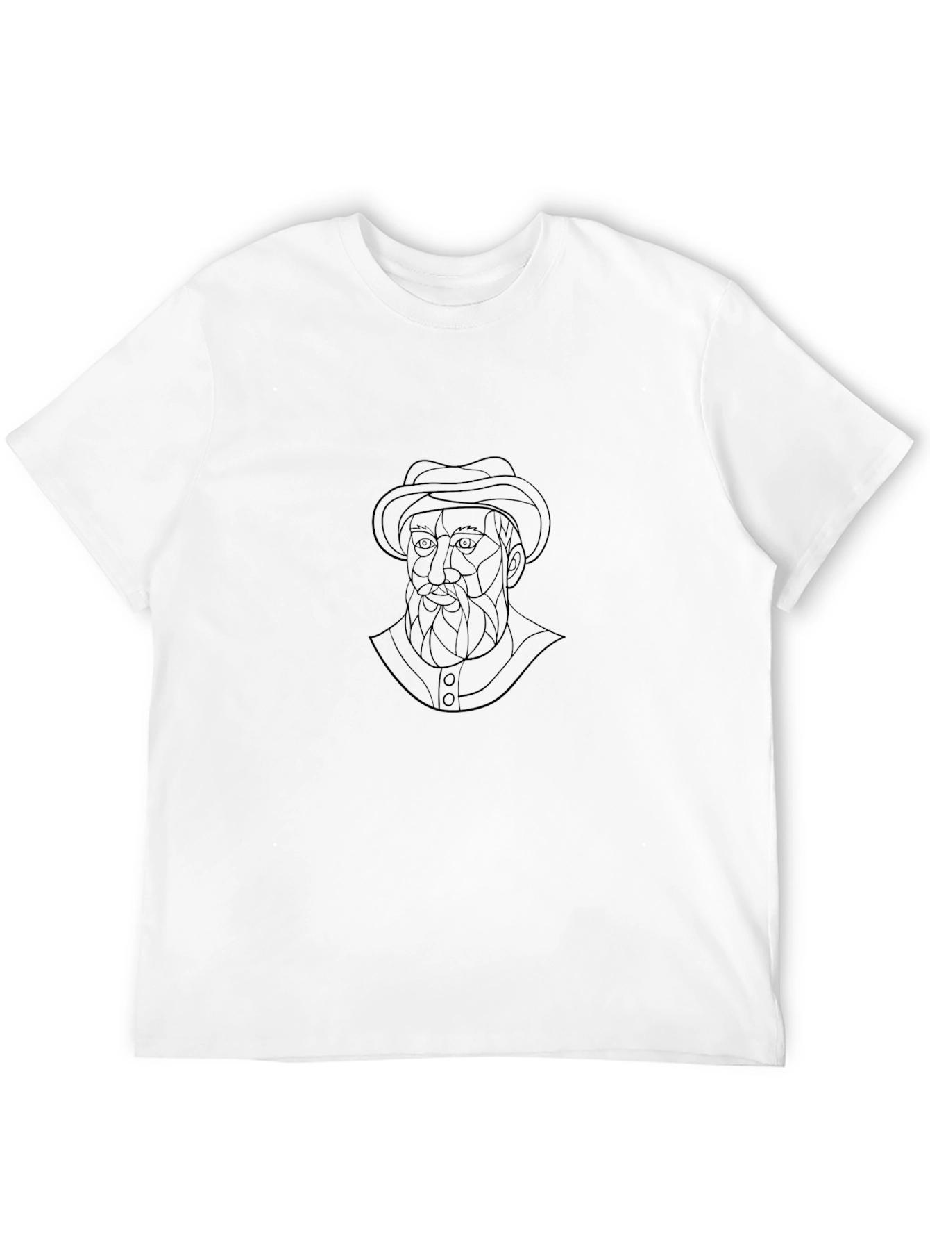 Stylish Black T-Shirt with Geometric Man Portrait