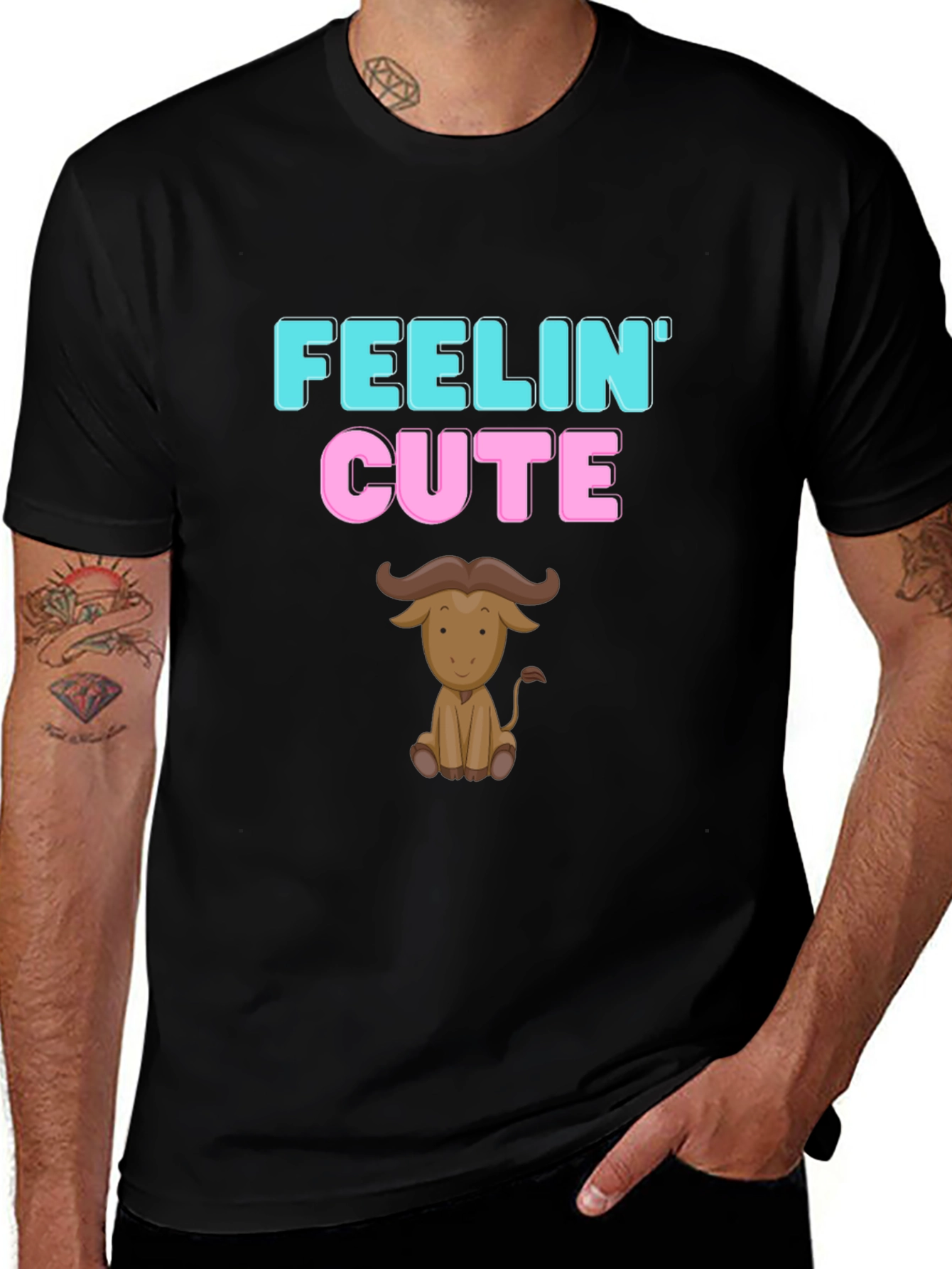 Feelin Cute Buffalo Graphic Tee - Black Cotton Shirt