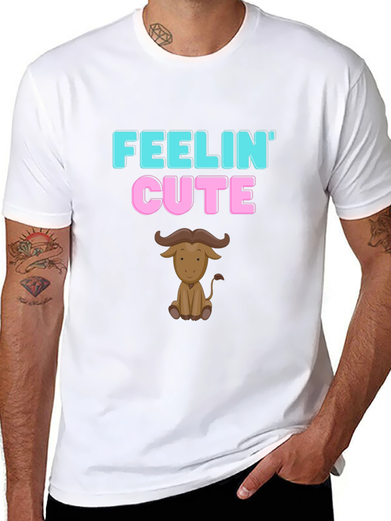 Feelin Cute Buffalo Graphic Tee - Black Cotton Shirt