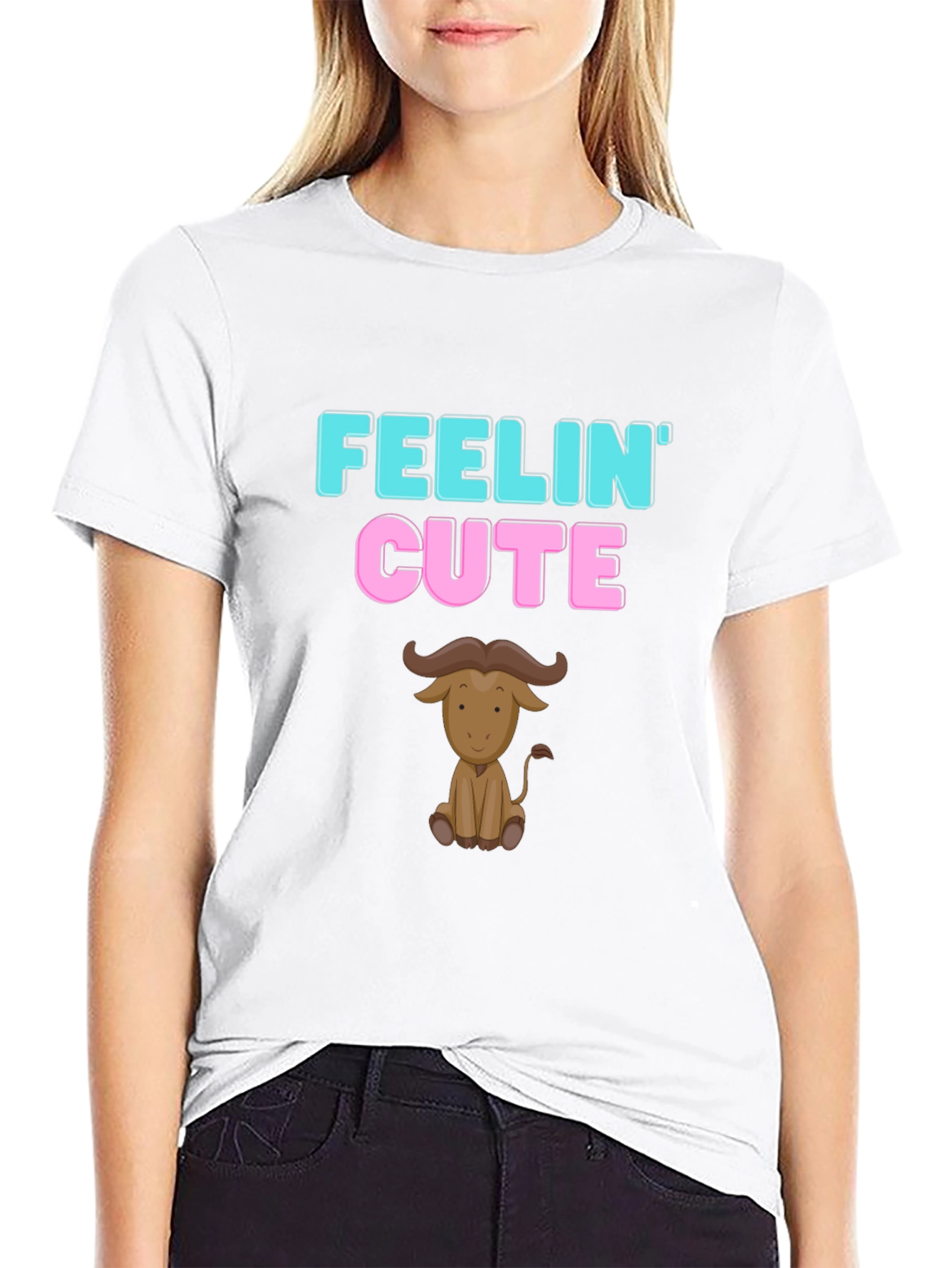 Feelin Cute Buffalo Graphic Tee - Black Cotton Shirt