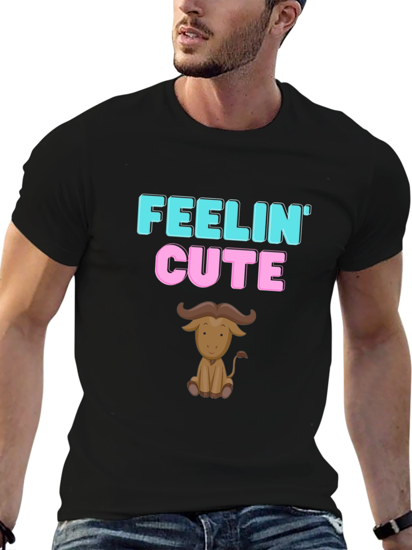 Feelin Cute Buffalo Graphic Tee - Black Cotton Shirt