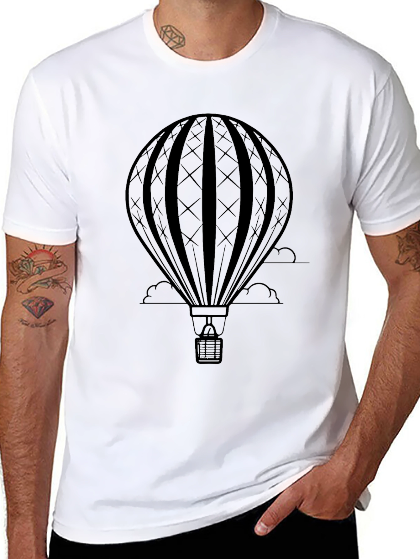 Mens Black Hot Air Balloon Graphic Tee