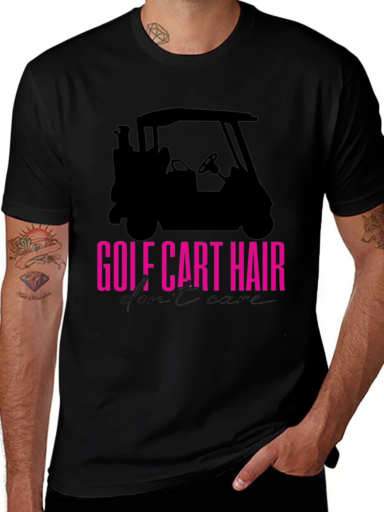 Golf Cart Hair T-Shirt - Black Casual Tee