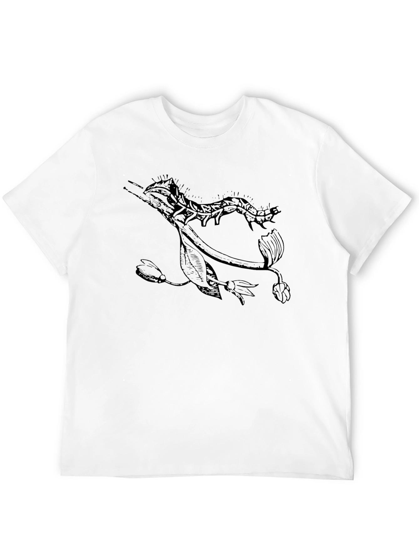 Botanical Caterpillar Graphic Tee - Black Cotton