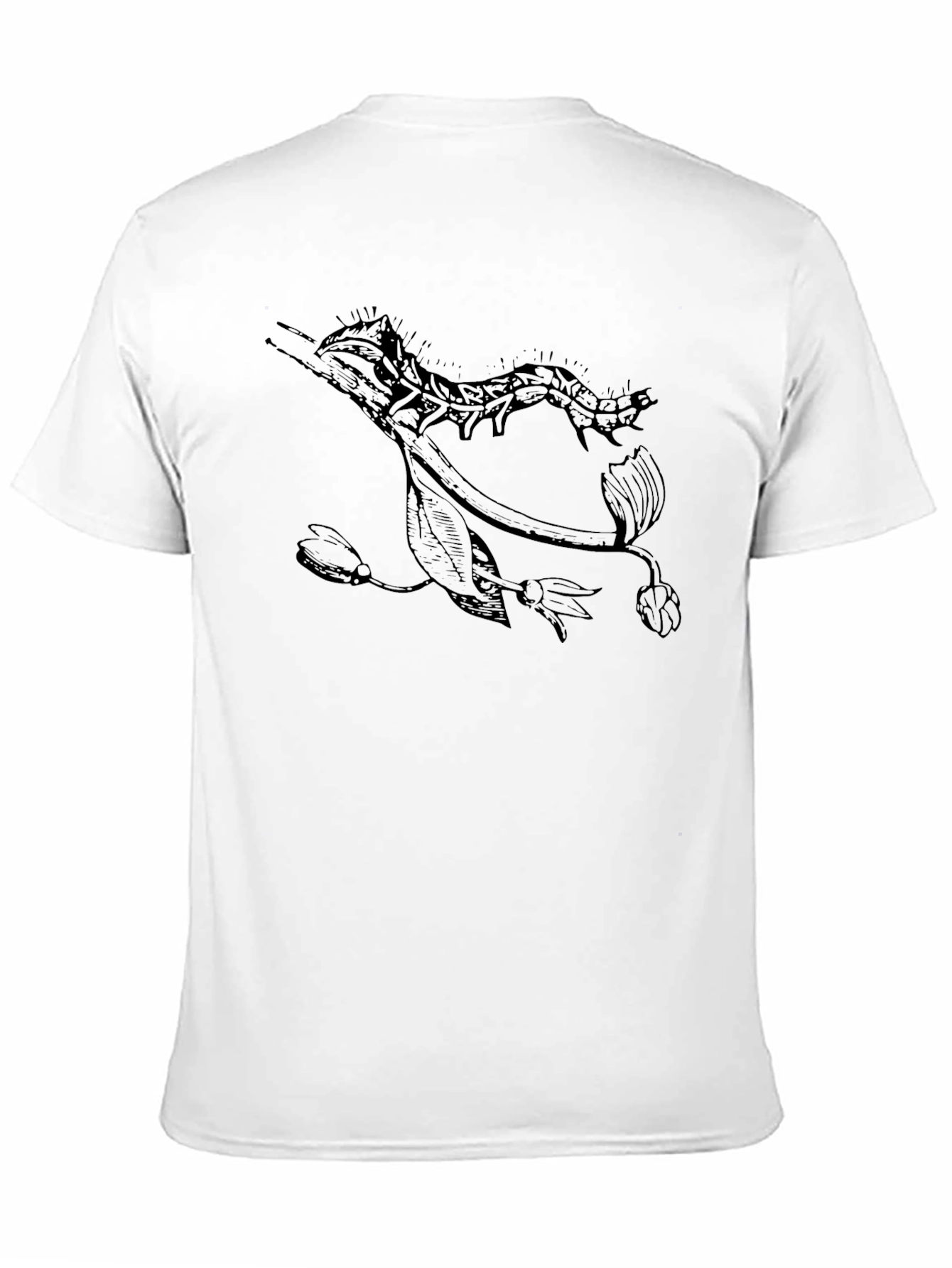 Botanical Caterpillar Graphic Tee - Black Cotton