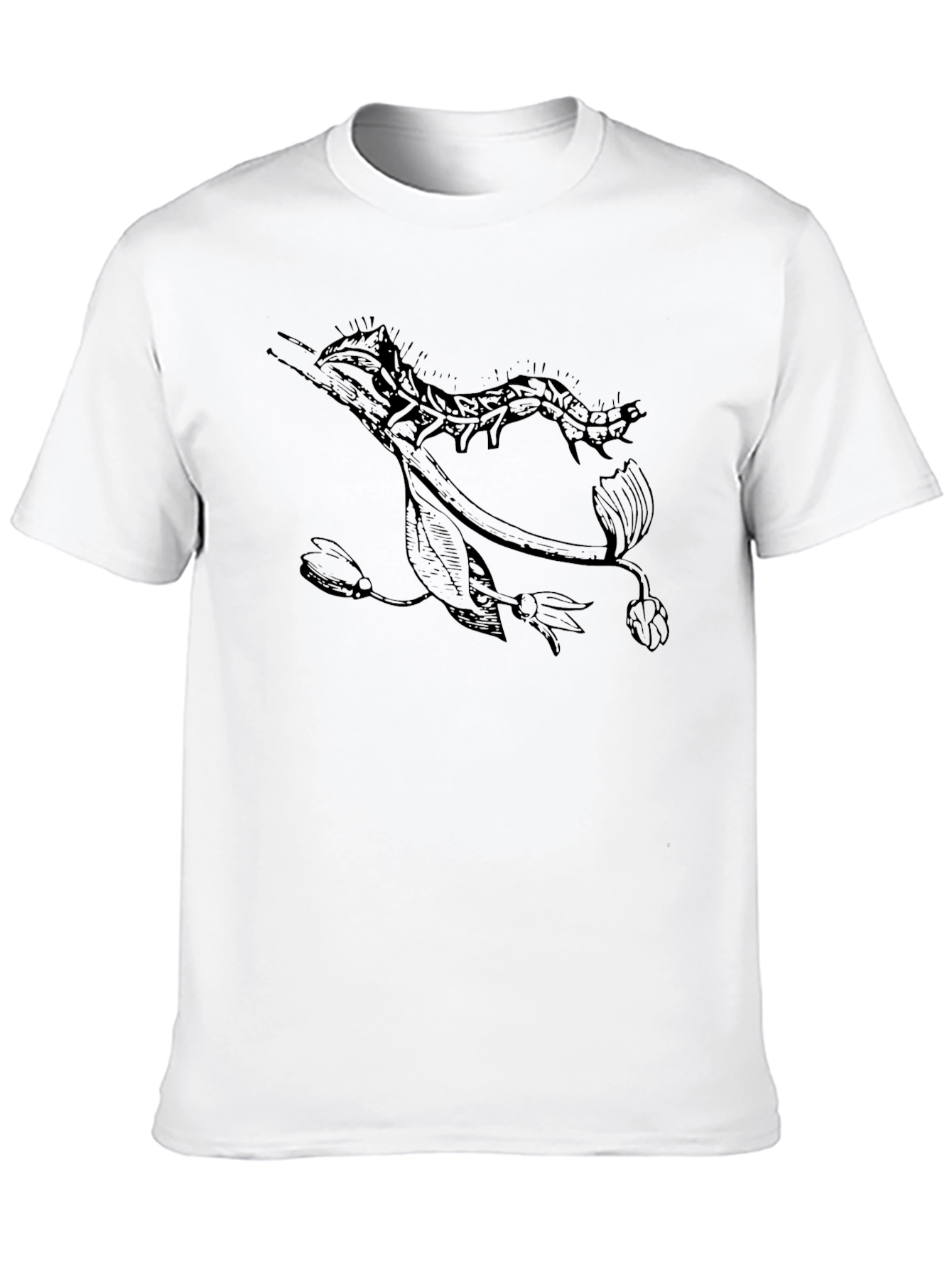 Botanical Caterpillar Graphic Tee - Black Cotton