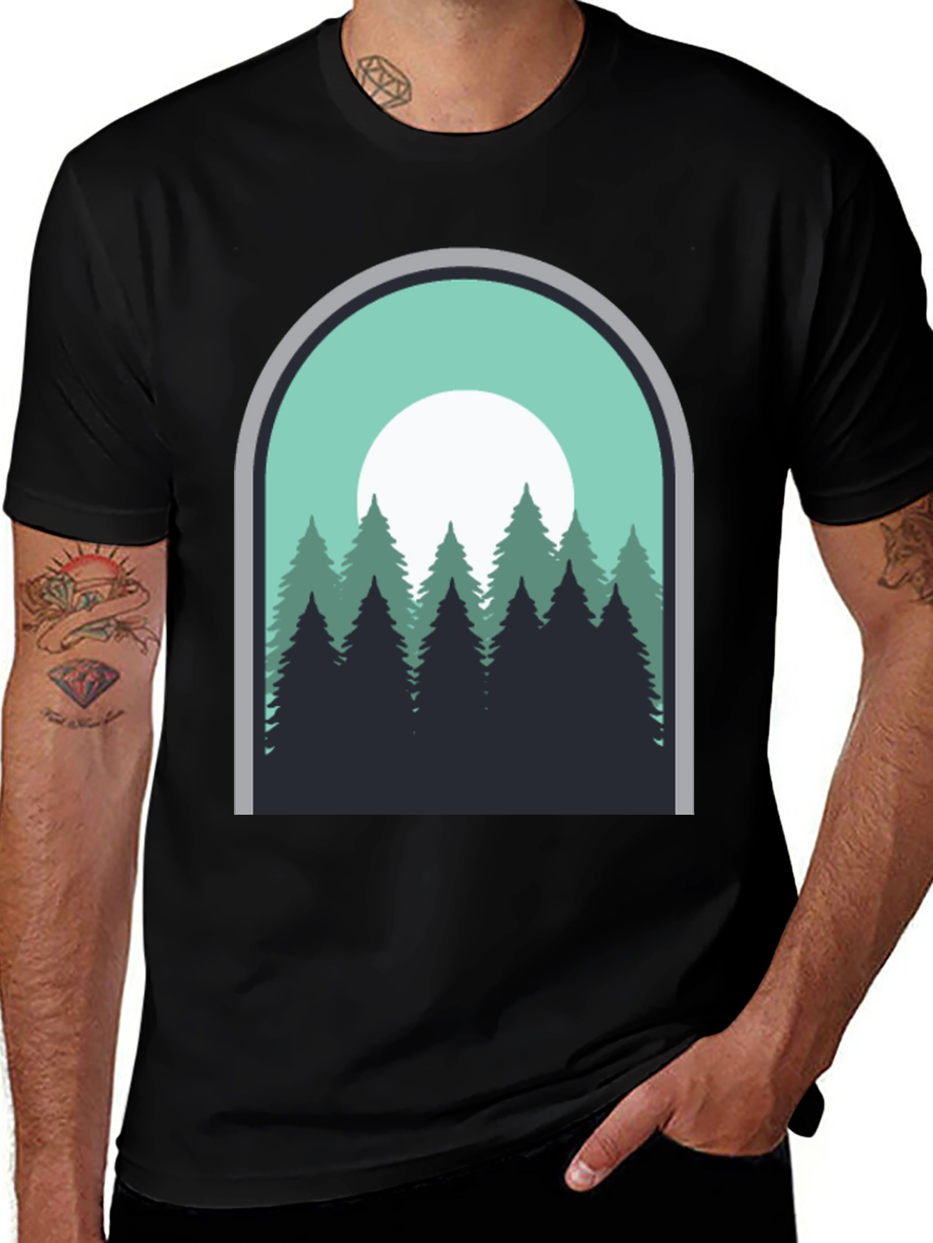Nature Scene Graphic Tee - Mens Black T-Shirt