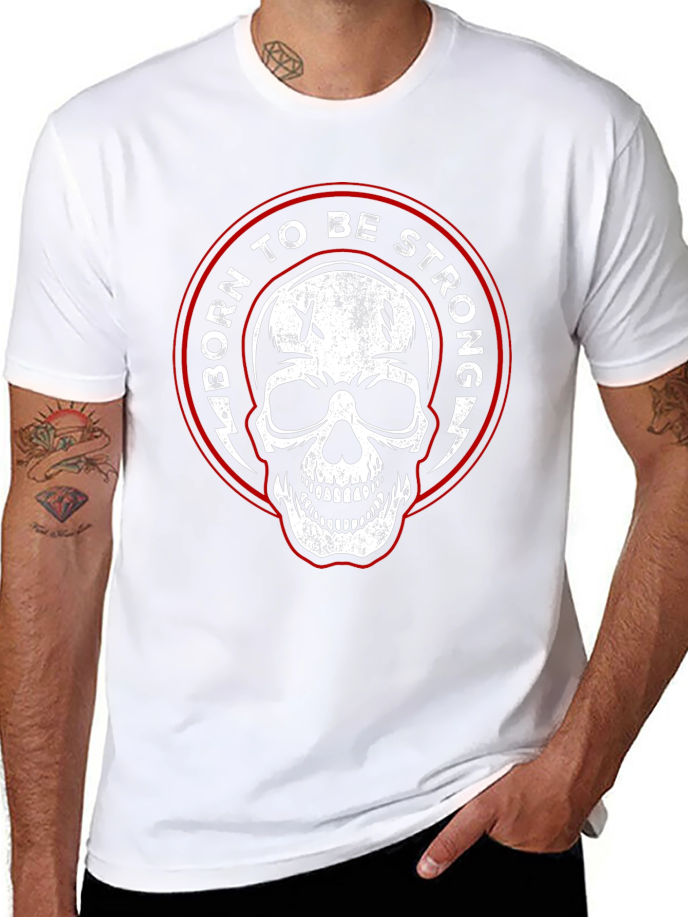 Born to be Strong Skull Graphic Black T-Shirt