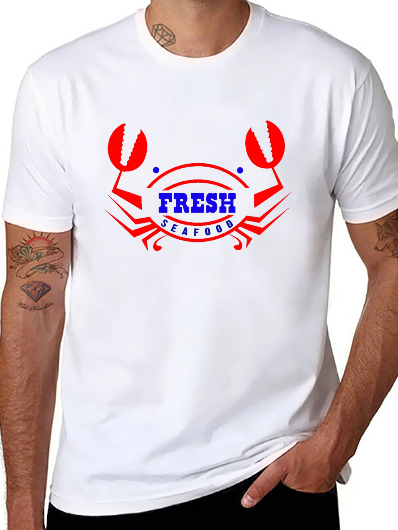 Fresh Seafood Graphic T-Shirt - Black Cotton Blend