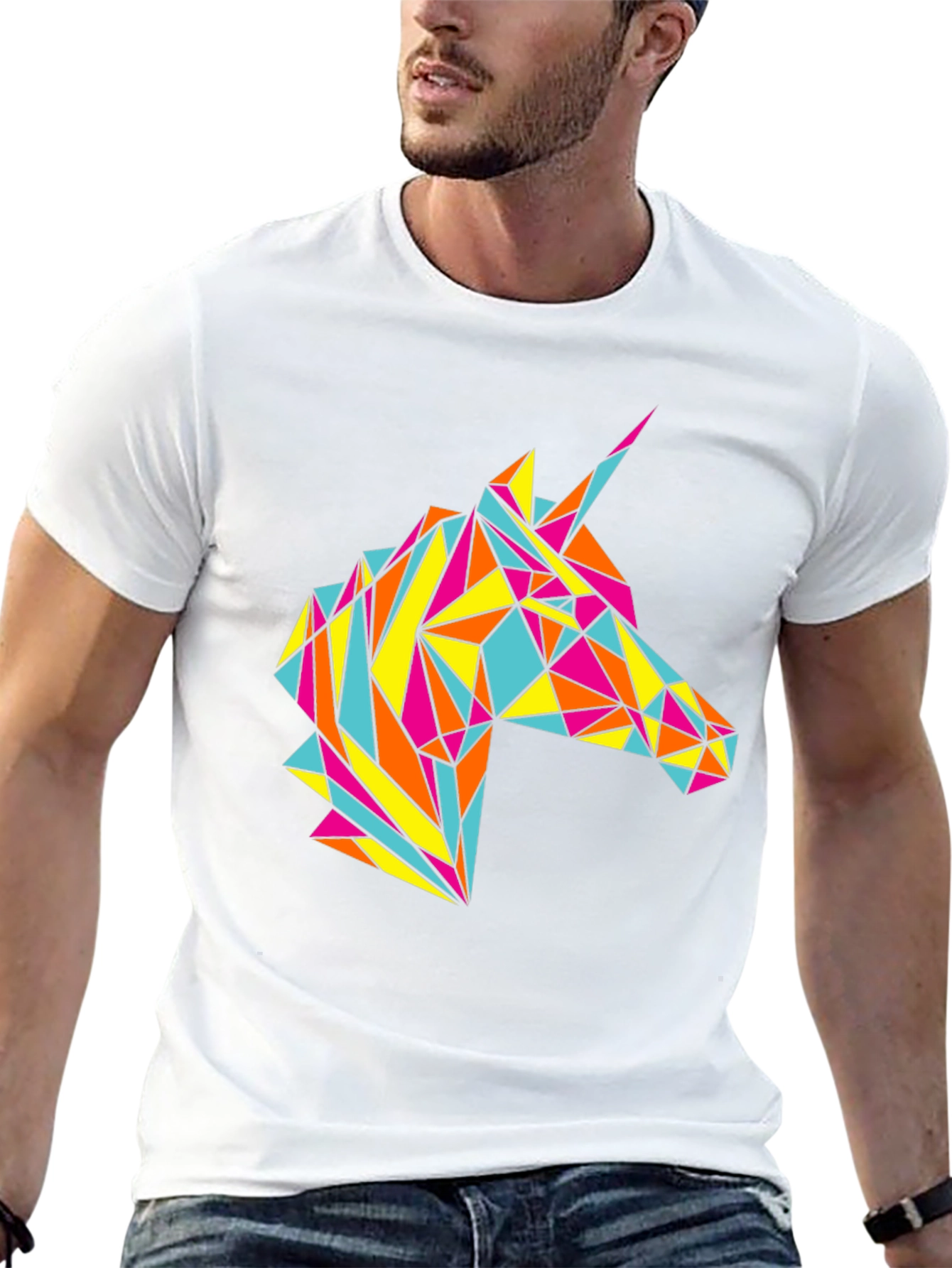 Geometric Unicorn Graphic Black T-Shirt