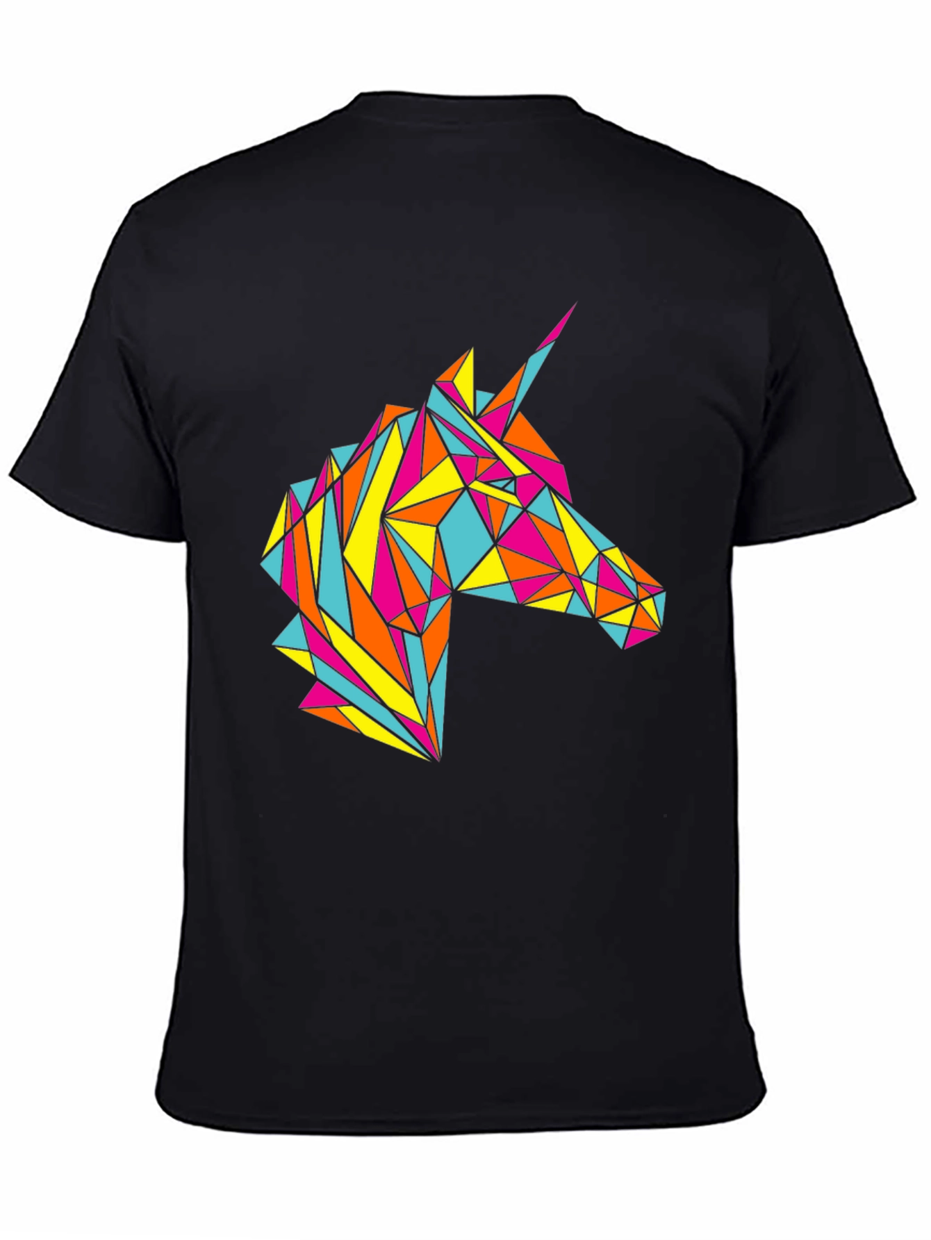 Geometric Unicorn Graphic Black T-Shirt