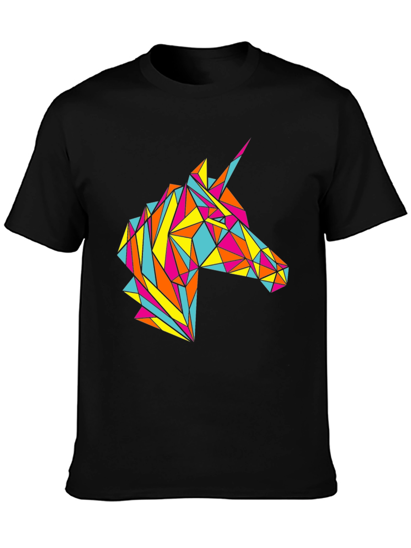 Geometric Unicorn Graphic Black T-Shirt