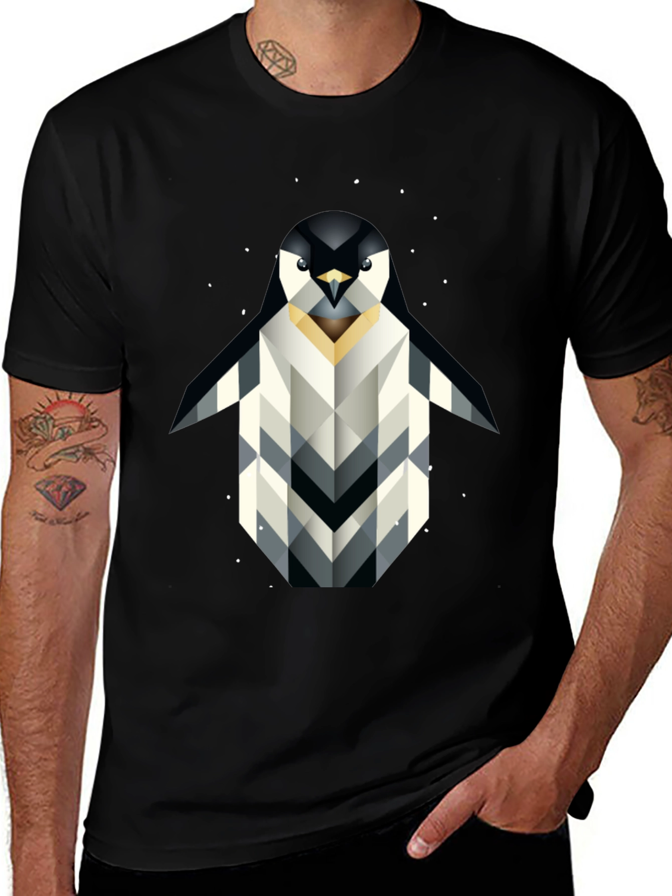 Geometric Penguin Graphic T-Shirt - Black