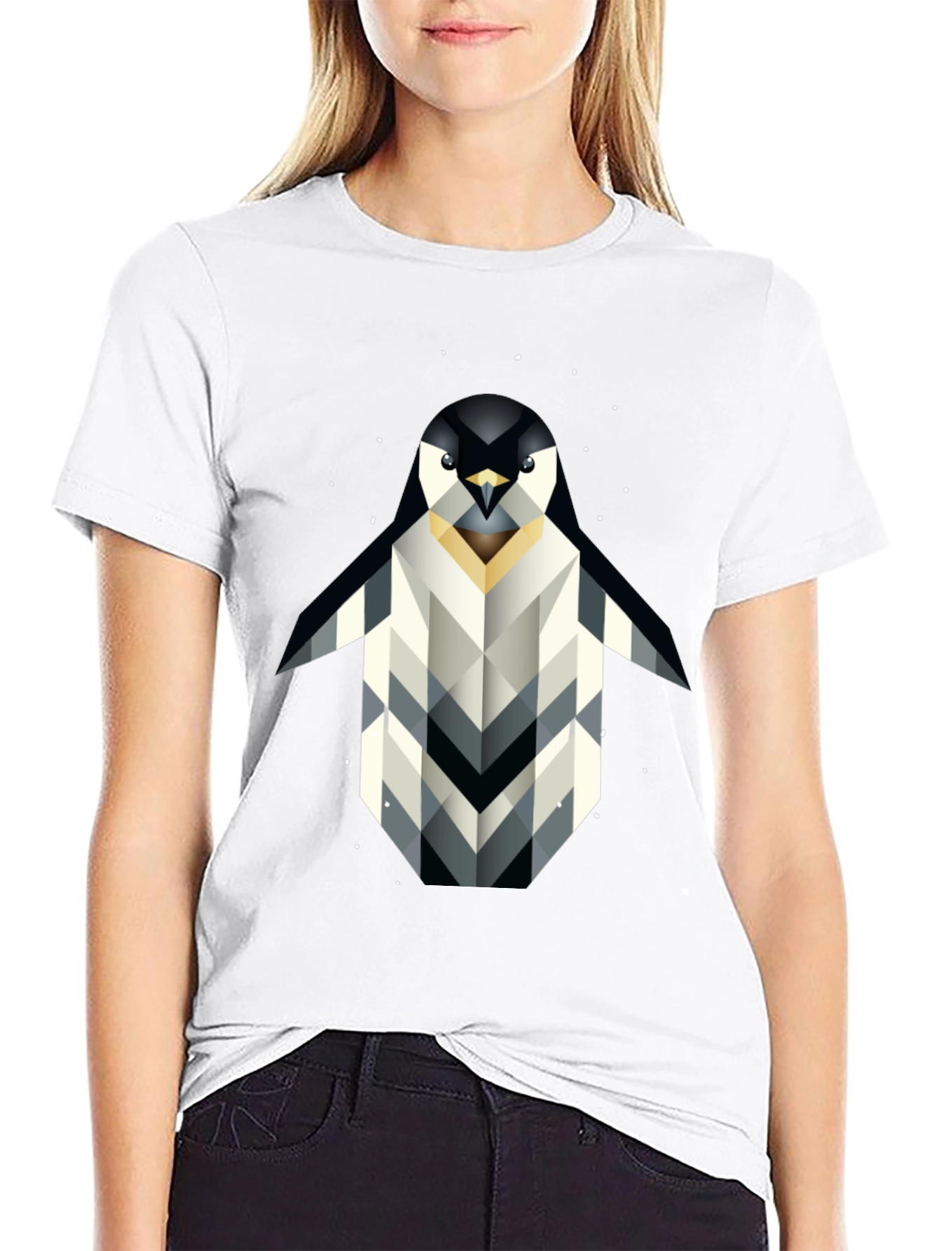 Geometric Penguin Graphic T-Shirt - Black