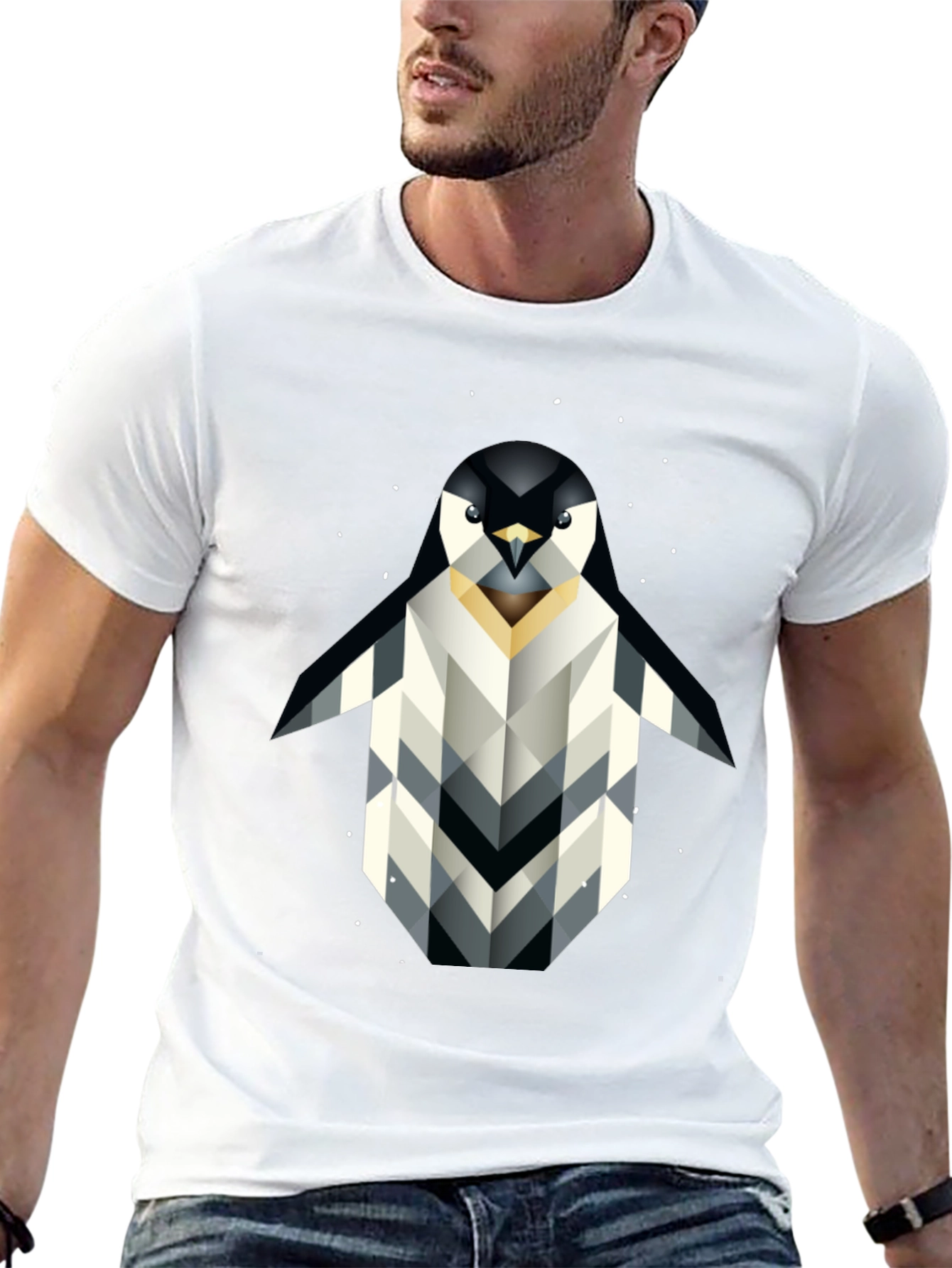 Geometric Penguin Graphic T-Shirt - Black