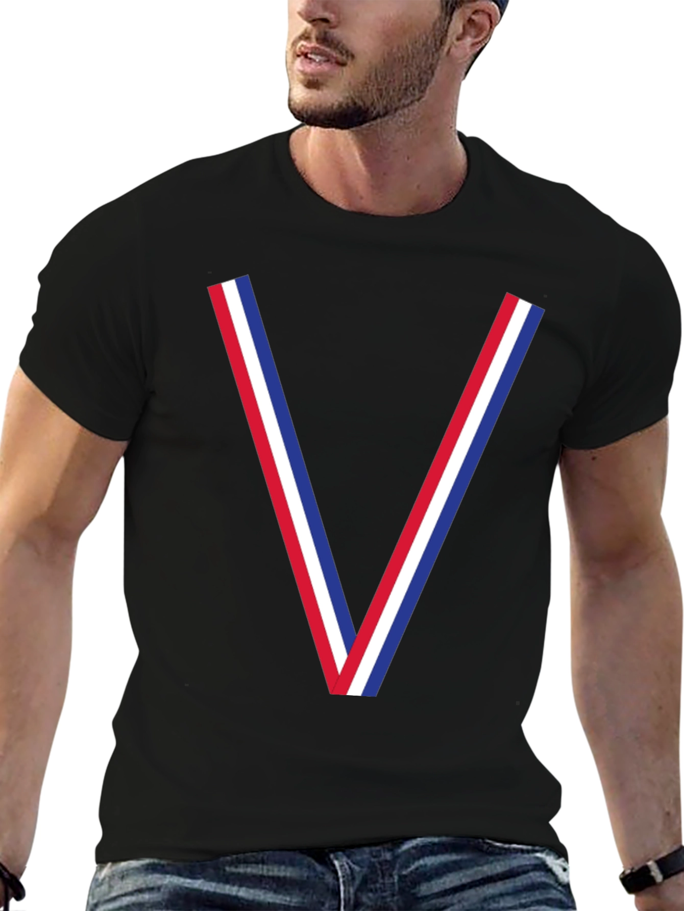 Tricolor V-Neck Graphic Tee
