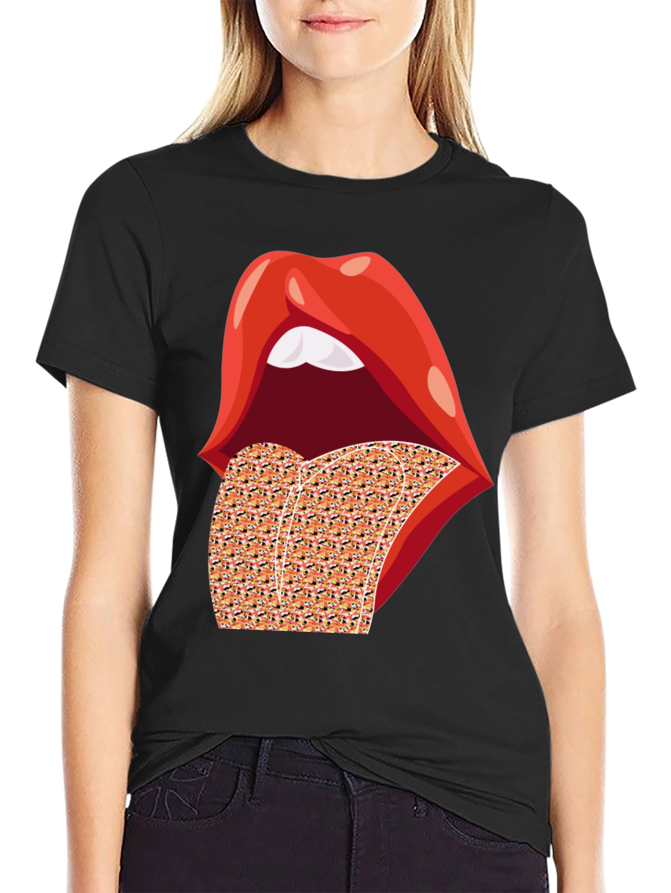 Rolling Lips Graphic Black T-Shirt