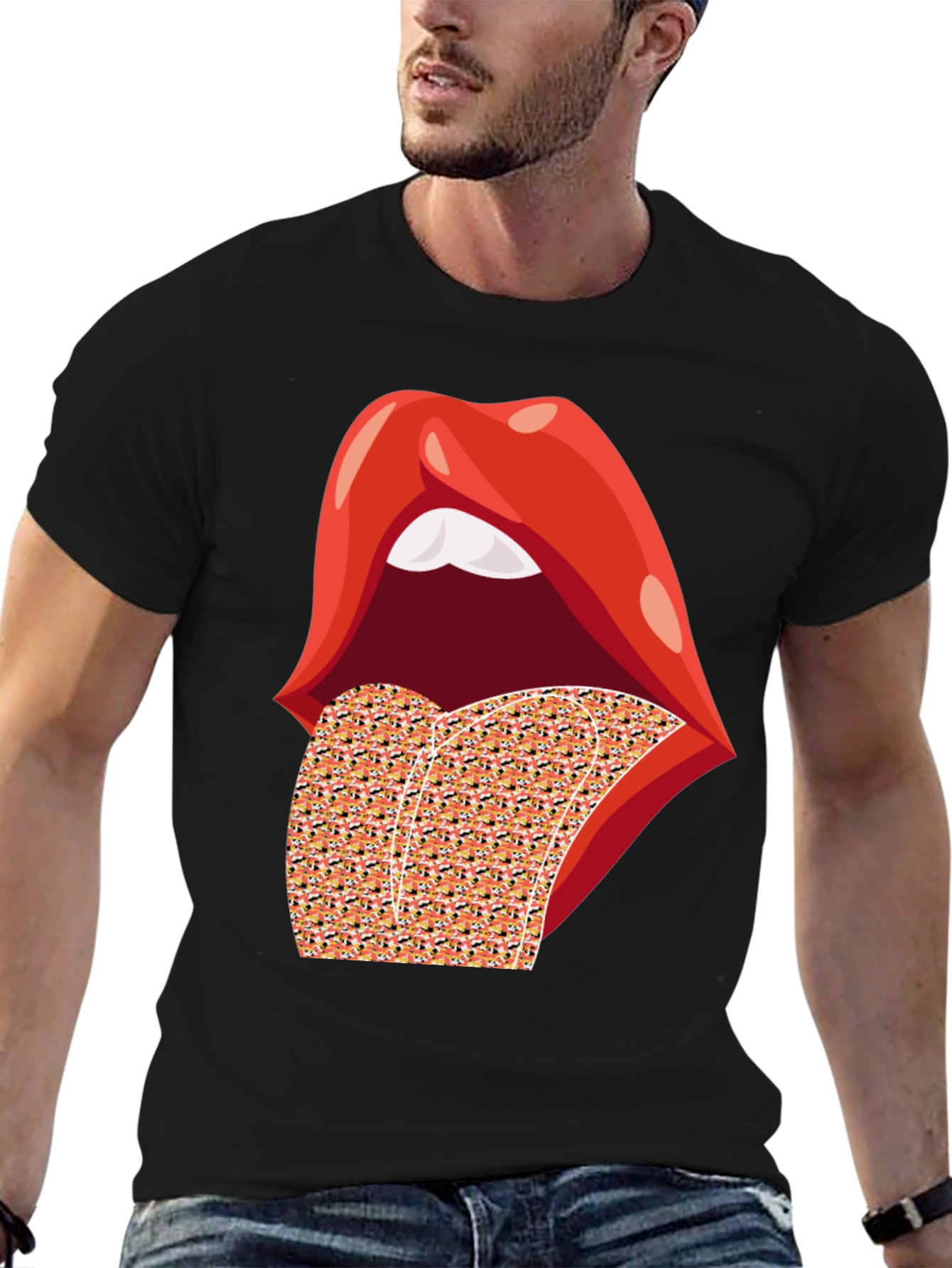 Rolling Lips Graphic Black T-Shirt