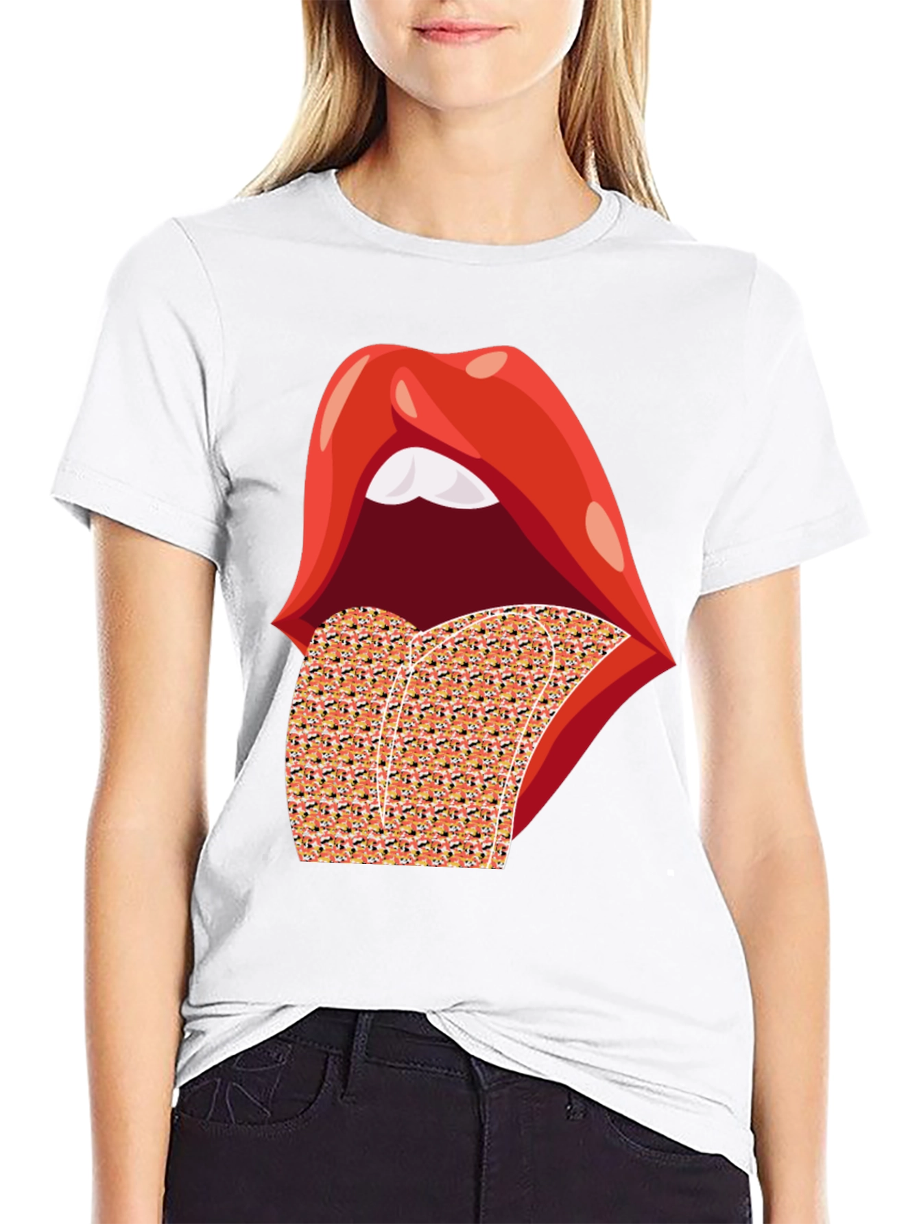 Rolling Lips Graphic Black T-Shirt