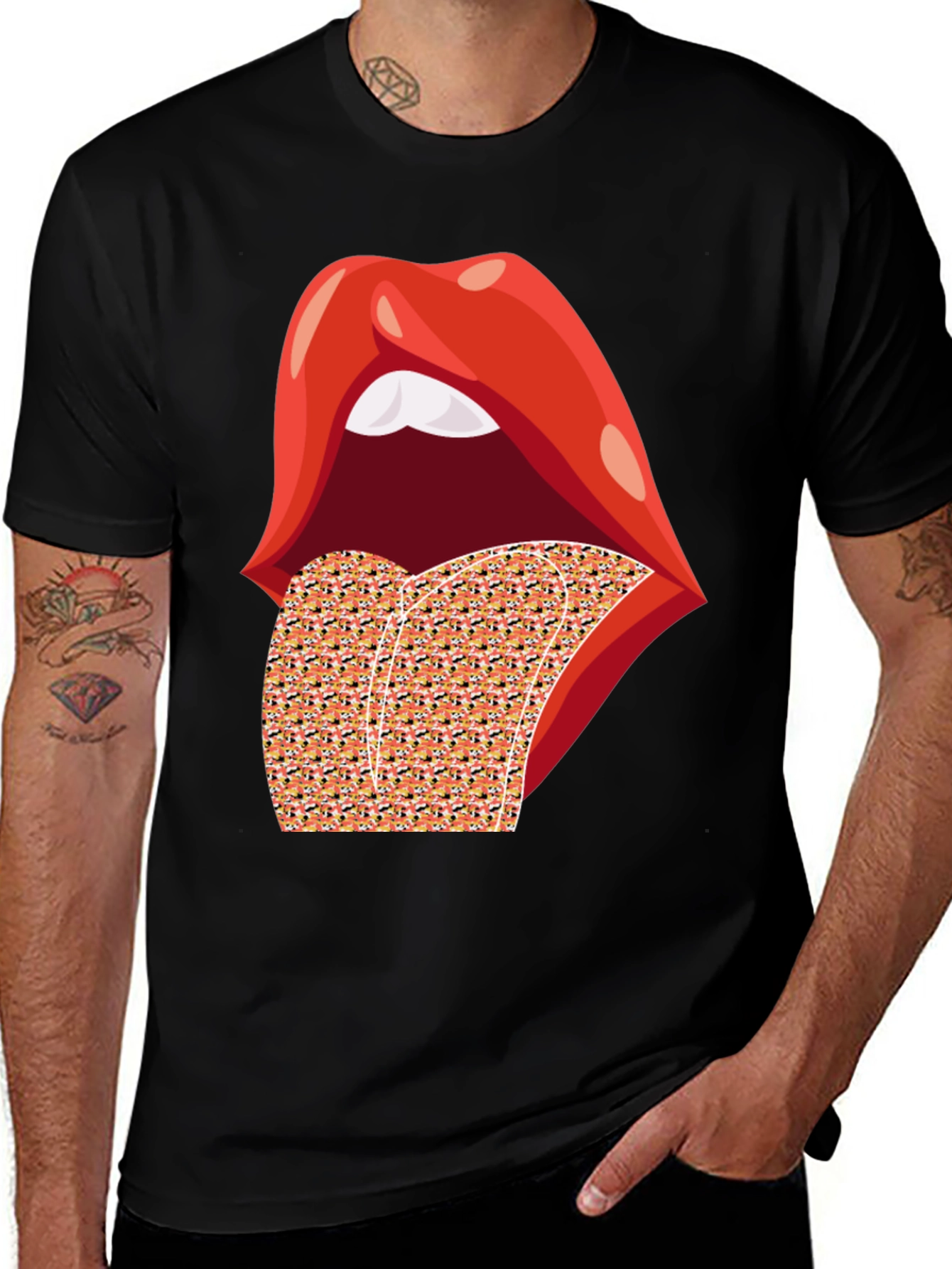 Rolling Lips Graphic Black T-Shirt