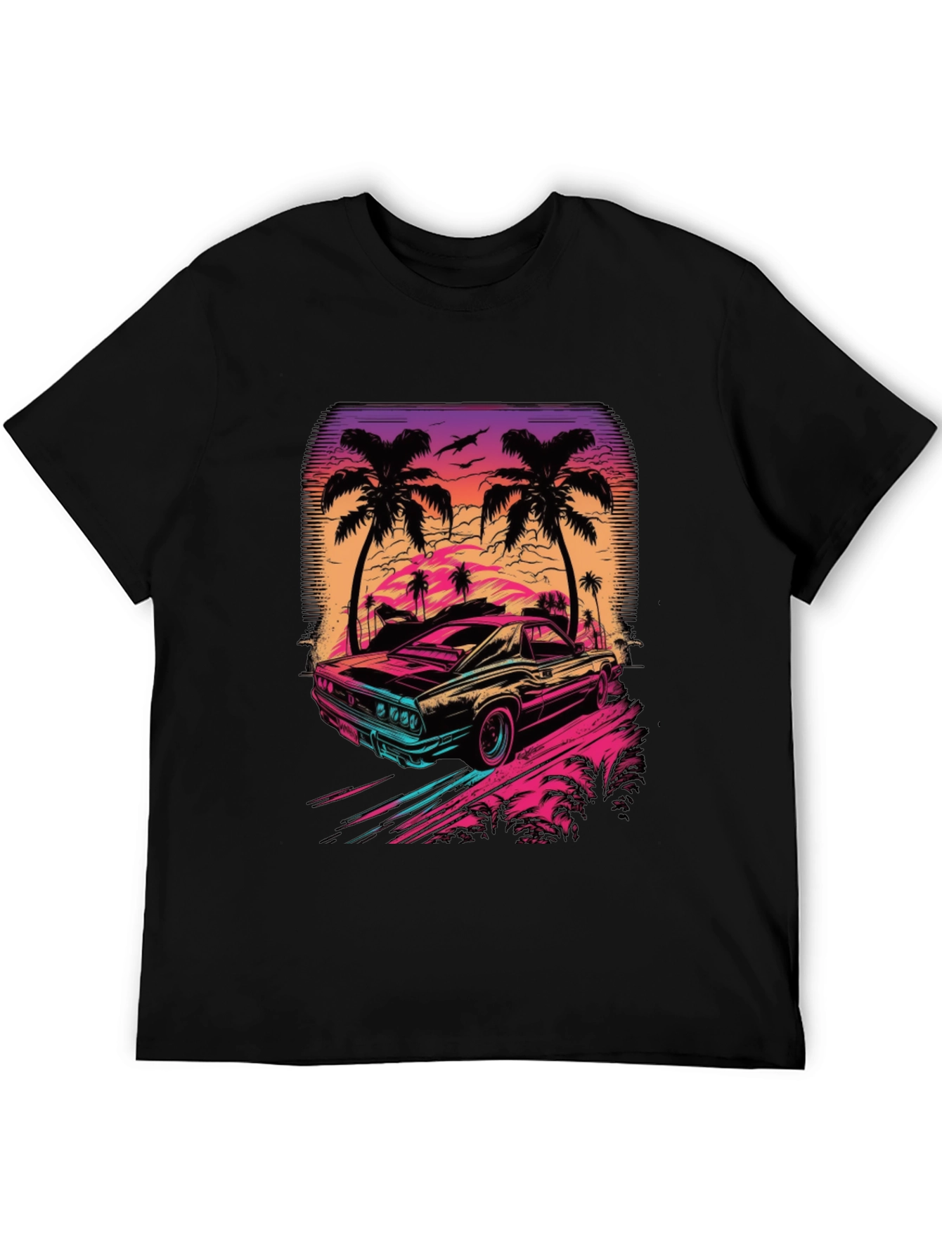 Retro Sunset Car Graphic T-Shirt